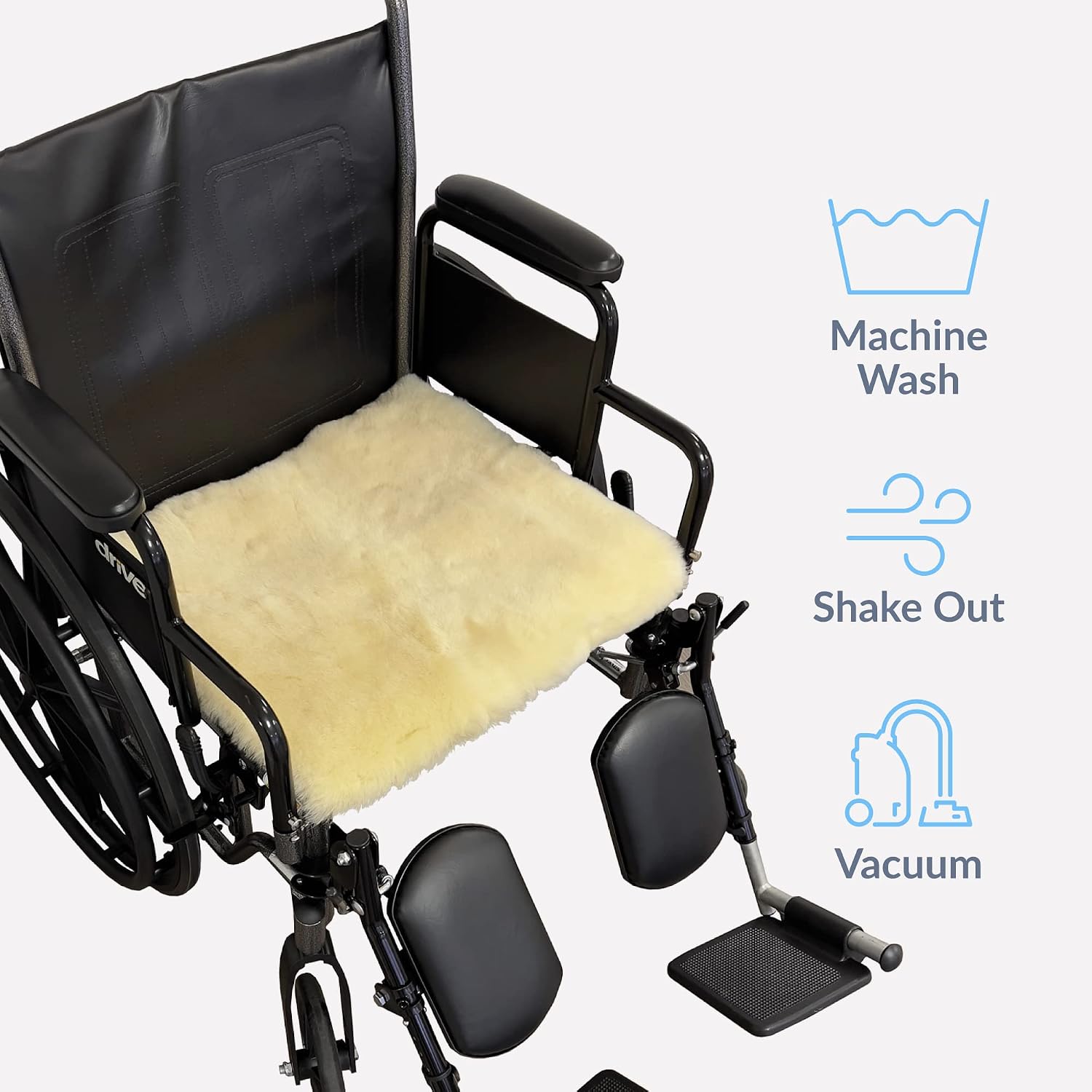 Sheepskin Ranch Natural Wool Wheelchair Seat Pad, Cushion for Tailbone, Sciatica, Skin Irritation, Discomfort & Back Pain Relief, Suitable as Office Chair, Wheelchair & Seat Cushion, Made in The USA