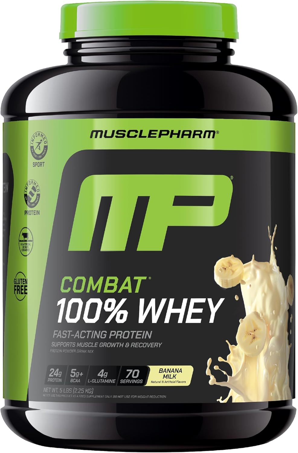 MusclePharm Combat 100% Whey Protein Powder, Vanilla Flavor, Fast Recovery & Muscle Gain with Whey Protein Isolate, High Protein Powder for Women & Men, Gluten Free, 5 lb, 70 Servings | Whey Protein Isolate, Fast Recovery Support, Muscle Gain Support, Hi…