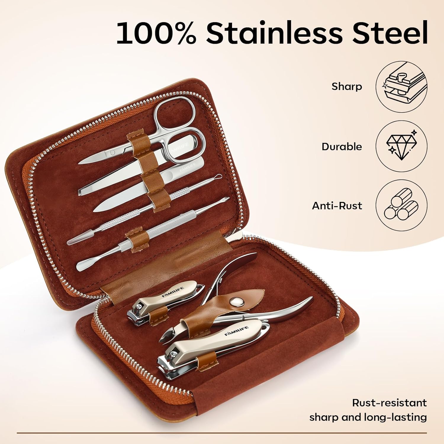 FAMILIFE Stainless Steel Manicure Set 11-in-1 Professional Nail Clipper Kit
