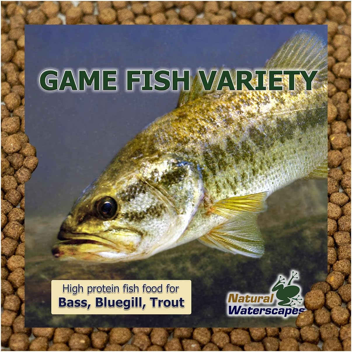 Natural Waterscapes Game Fish Food Variety | Pond and Lake Fish Food Pellets | 22 lb Bag | Feed to Bass, Bluegill, Trout, Catfish
