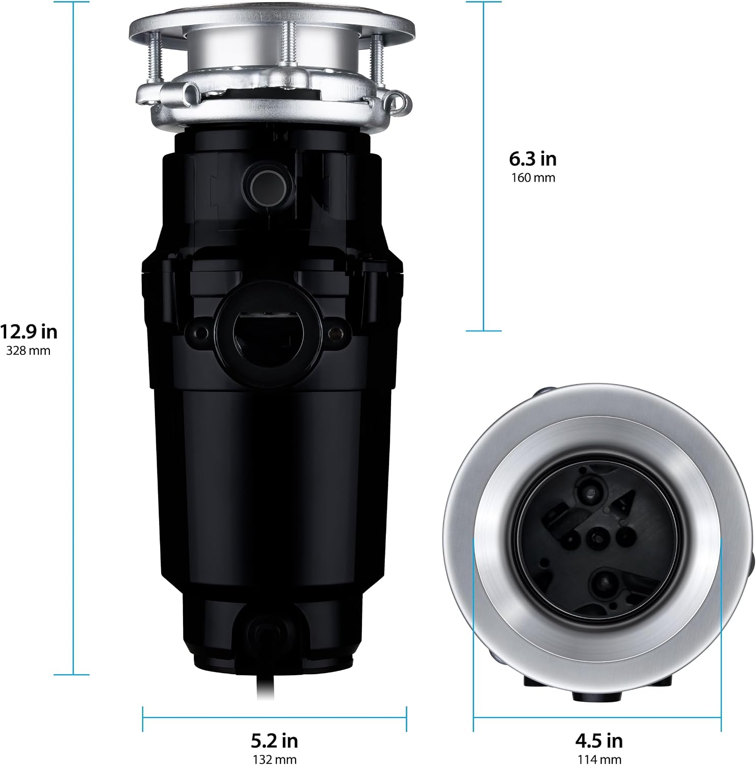 Waste Maid Garbage Disposal, Anti-Jam, Continuous Feed, 1/2 HP Standard | Anti-Jam Stainless Steel Food Waste Grinding System, Quiet Continuous Feed, Easy 3-Bolt Mount, 8-Yr Warranty 10-US-WM-158-3B