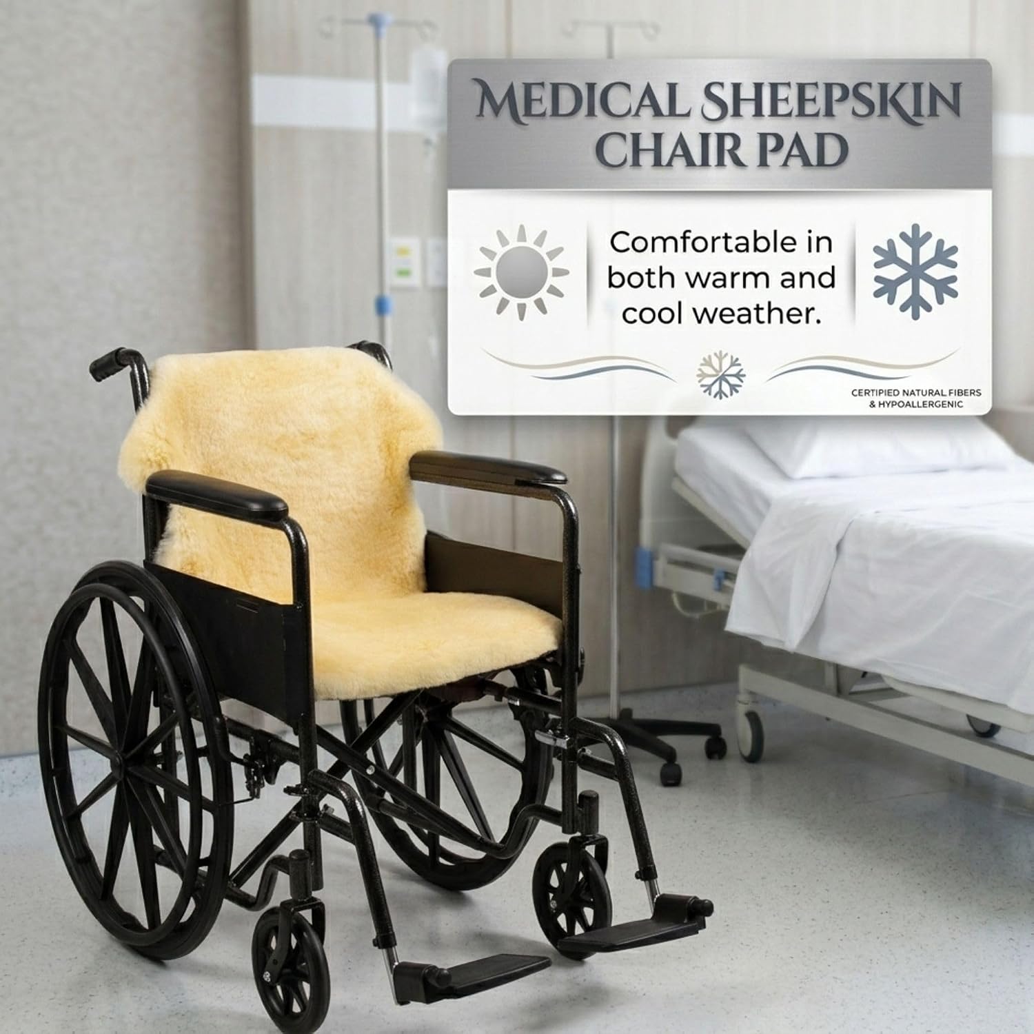 Natural Medical Sheepskin Pad, Non-Slip Back, Natural, 17 x 17 in, 1 Pack