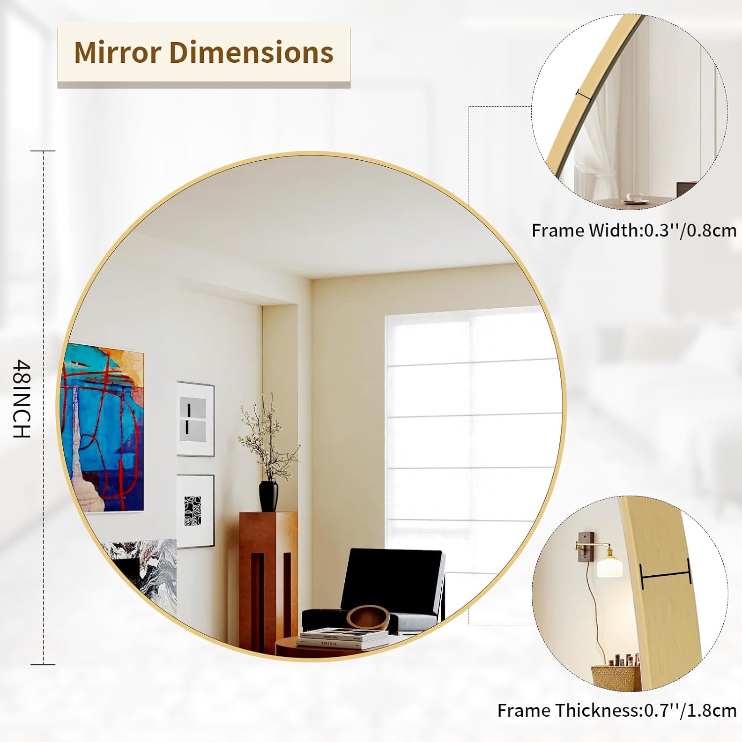 BEAUTYPEAK 24 Inch Round Mirror, Metal Frame Circle Mirror, White