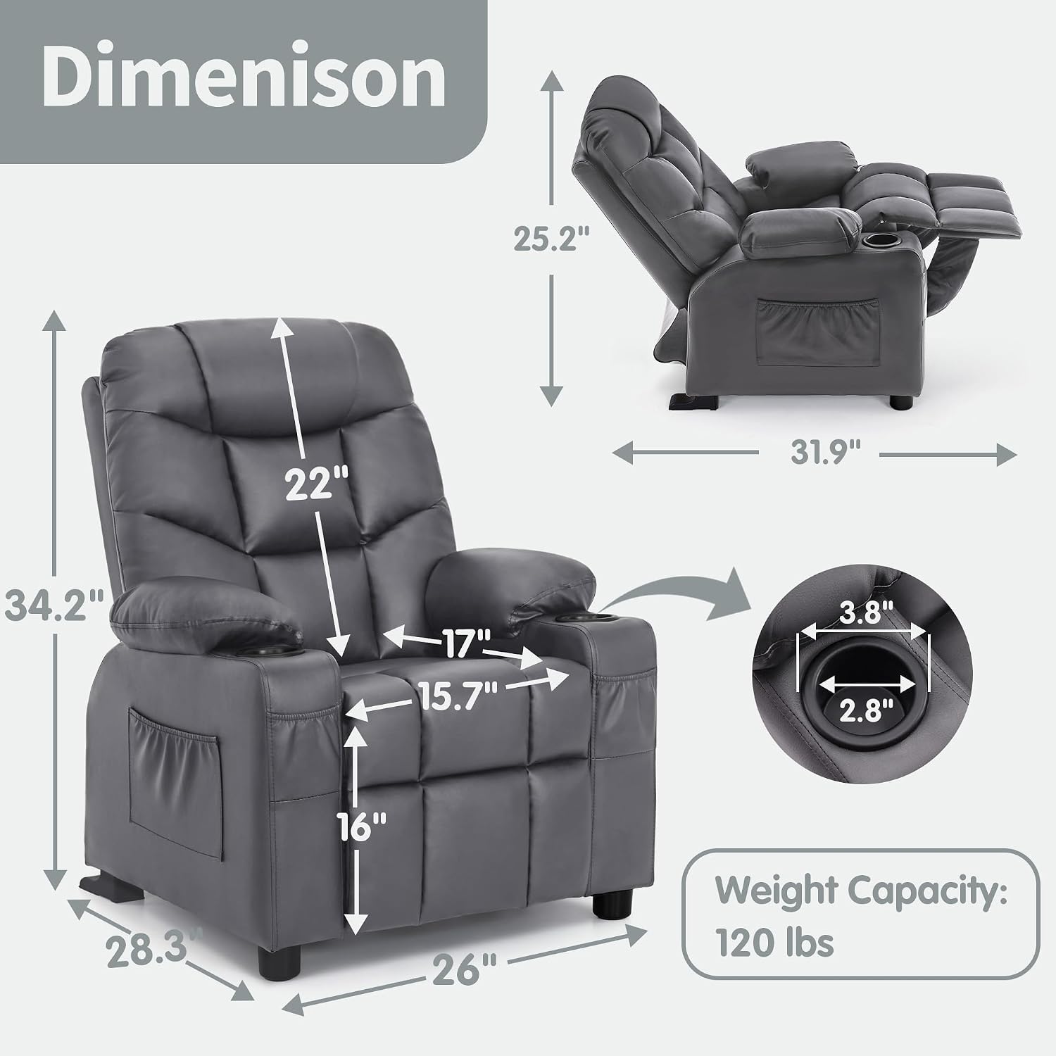 MCombo Big Kids Recliner for Ages 3+, Toddlers Recliner 7355 Velvet, Blue