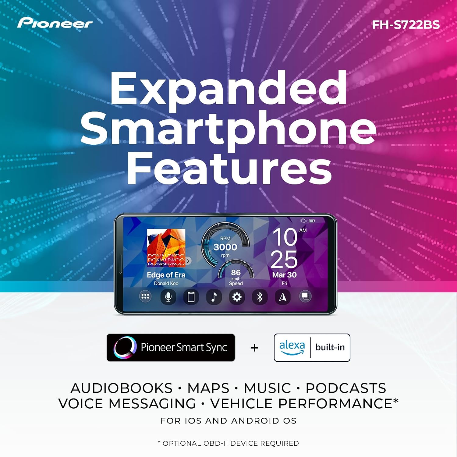 Pioneer FH-S722BS Double Din CD Car Stereo with Bluetooth and USB/AUX