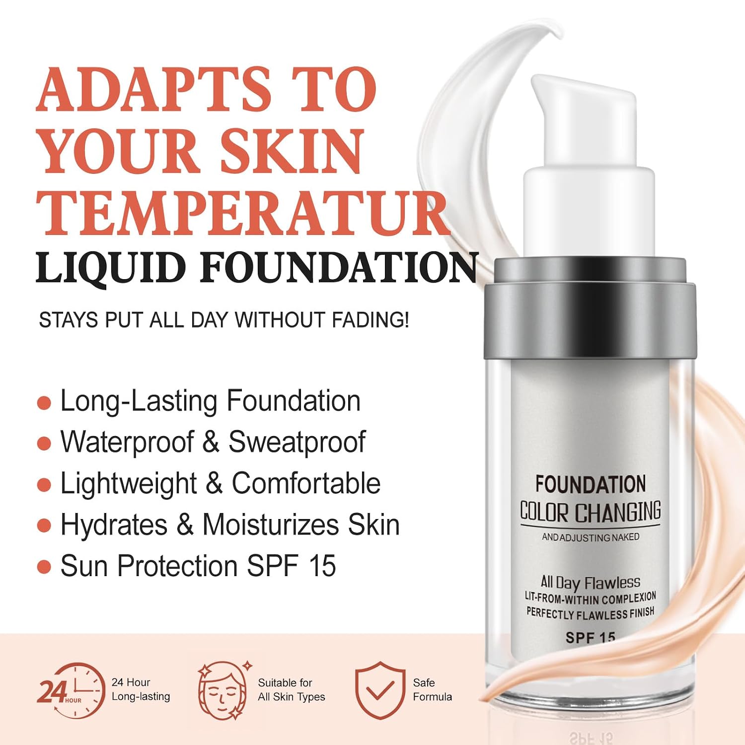 TLM Colour Changing Liquid Foundation Hides Wrinkles & Lines, BB Cream Makeup Base Concealer Cover Moisturizing Fluid for all Skin Tone SPF15