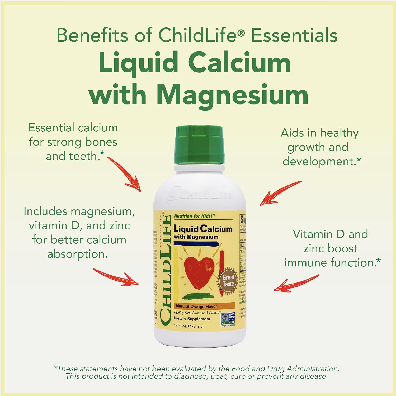 ChildLife Essentials Liquid Calcium Supplement for Kids, 16 fl Oz (2 Pack) | Baby & Toddler Calcium, Magnesium, Zinc, Vitamin D 3, Orange Flavor, Supplement, Liquid, Toddler Kids, Zinc Magnesium