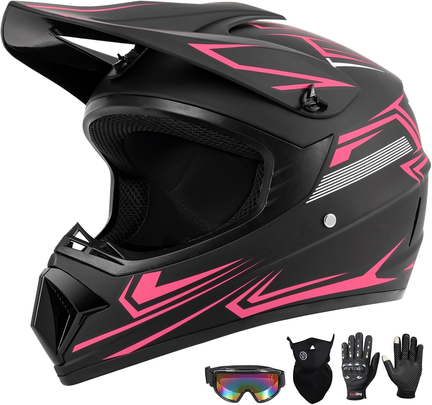 Youth Kids Dirt Bike Motocross Helmet (Goggles Gloves Face Mask) 4PCS Set, DOT Approved Full Face Motorcycle Helmets