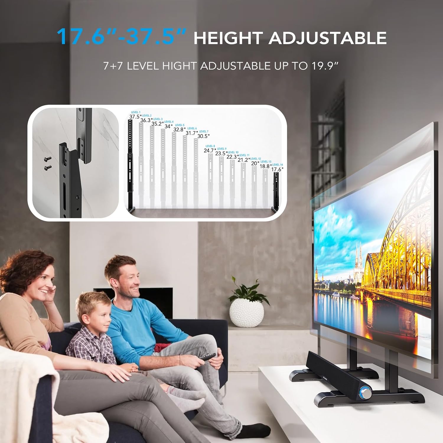 Table Top TV Stand with Height Adjustable TV Legs Replacement for Most 37-86 Inch Flat Curved TVs