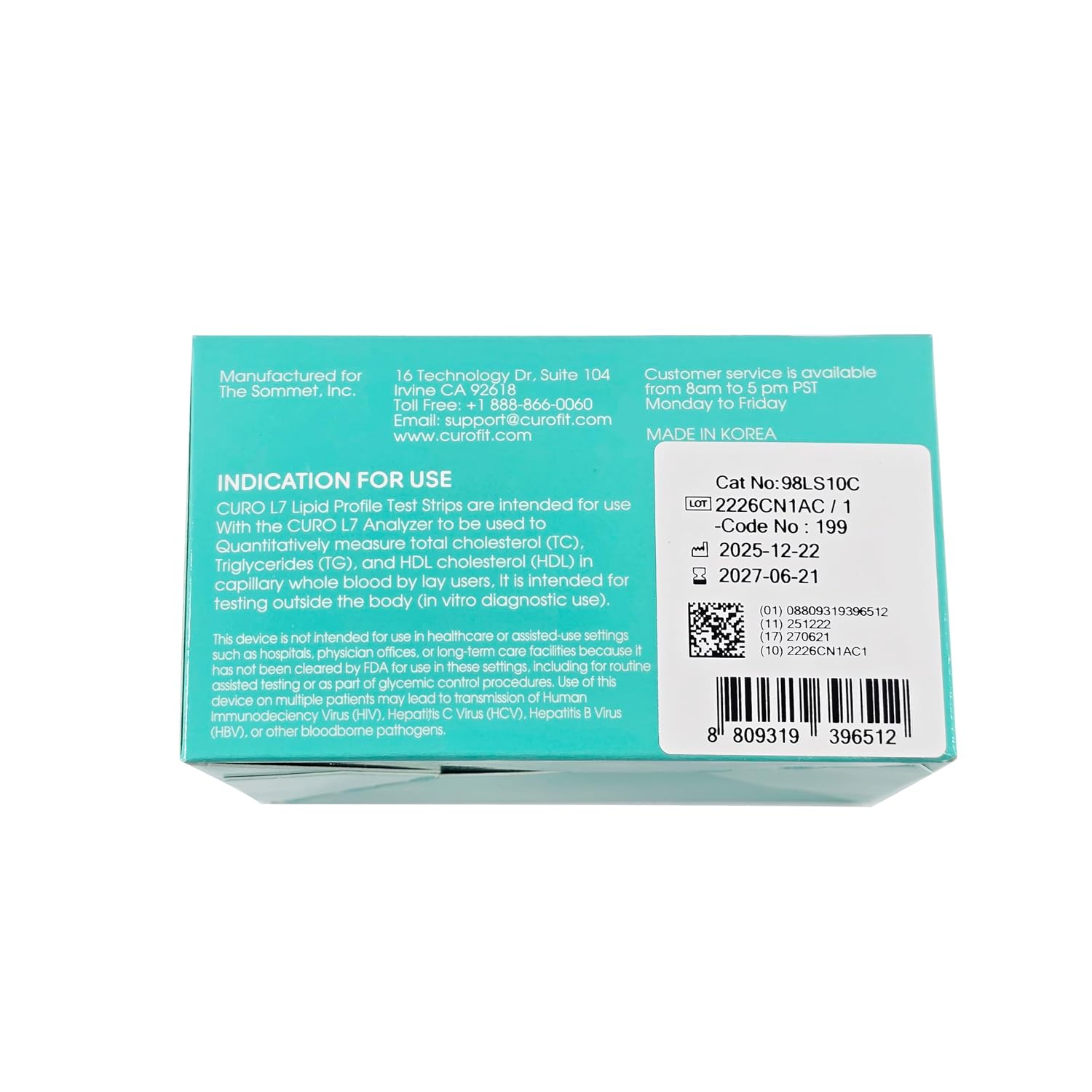 CURO-L7 Professional Grade Blood Cholesterol Testing with Home KIT - All-in-One Test Device, Test Strips 5ea, Lancets, and EziTube Rod Included