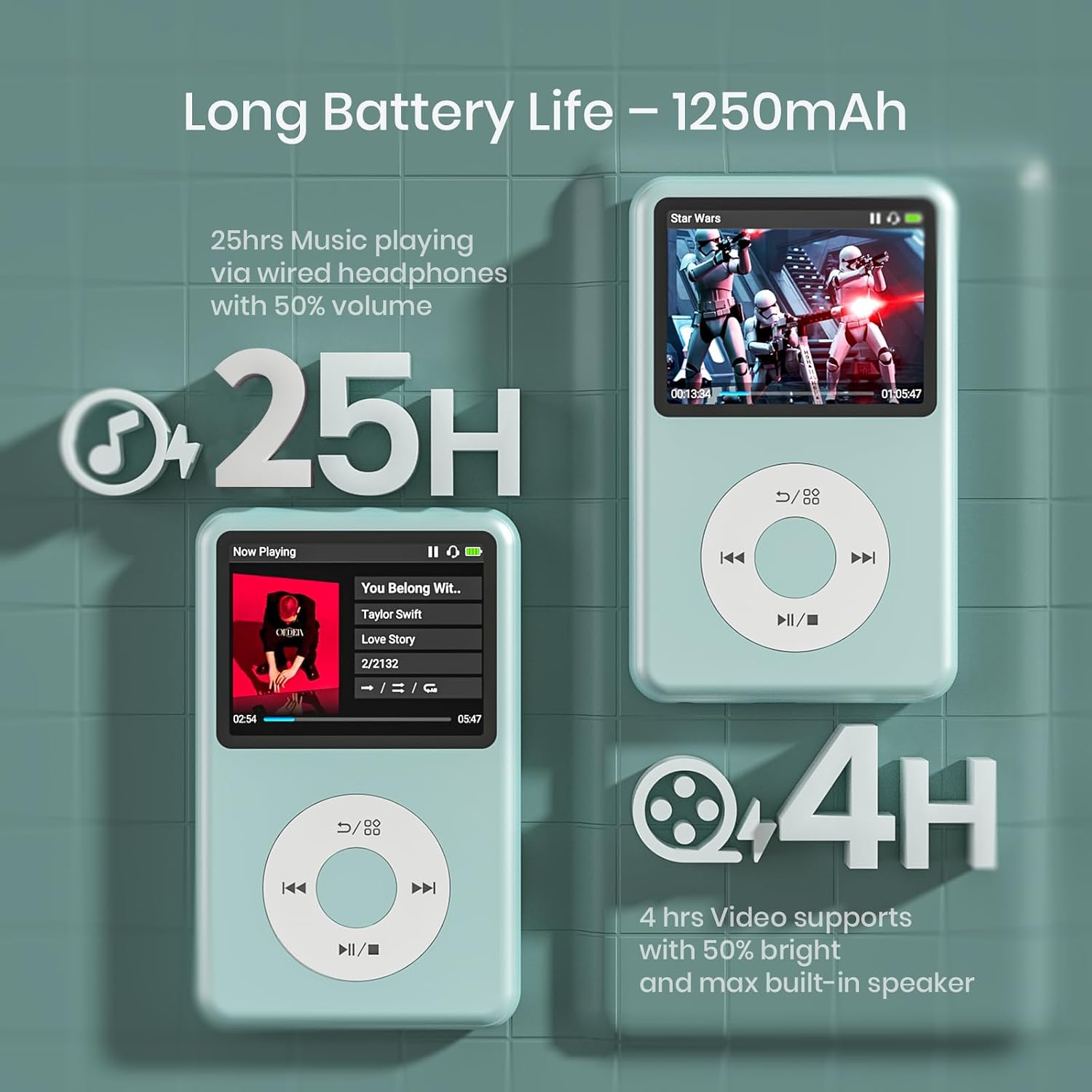 MP3 Player with Bluetooth 128GB Portable Music Digital Players Supports Playlist Audiobook Video Nice Gadget for Kids Black
