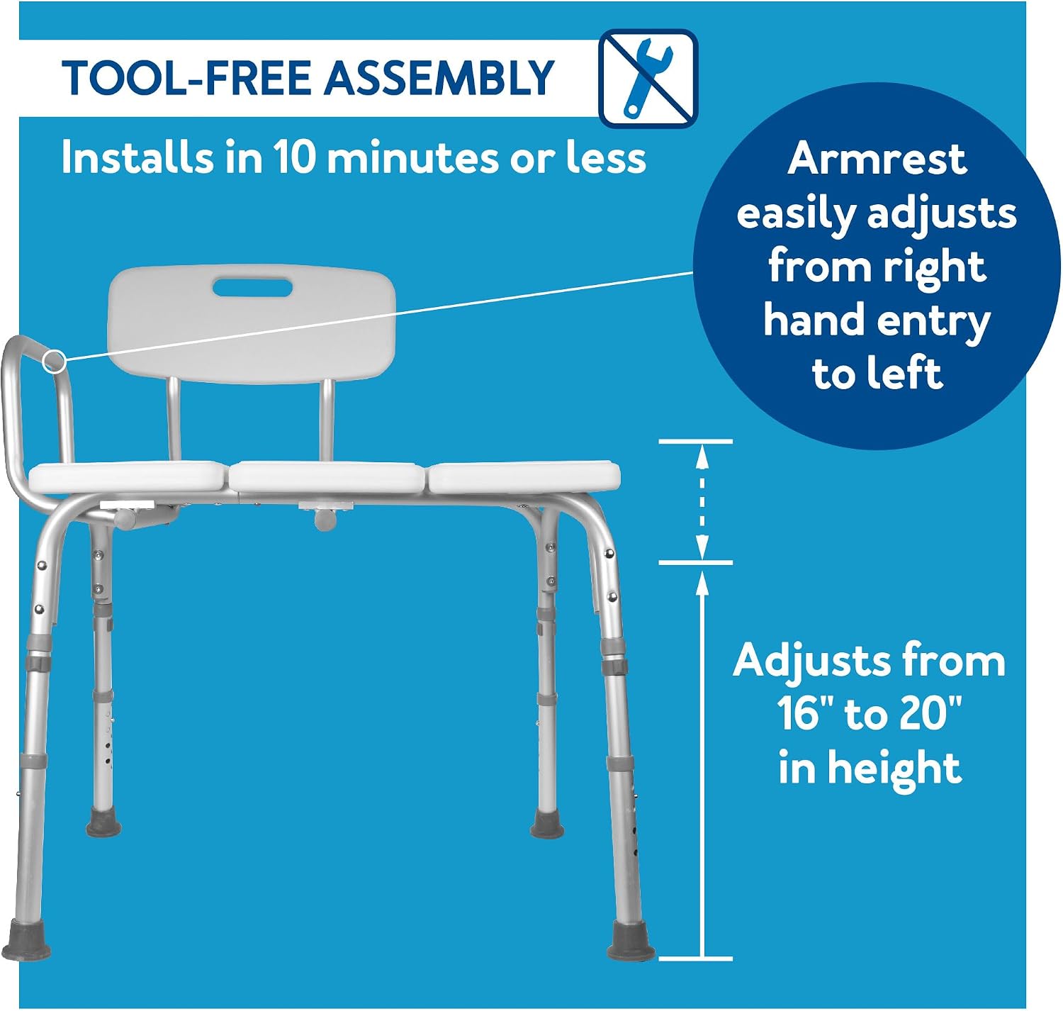 Carex Shower Bench and Shower Chair For Elderly and Disabled with Height Adjustable Legs, Tub Bench Converts to Right or Left Hand Entry