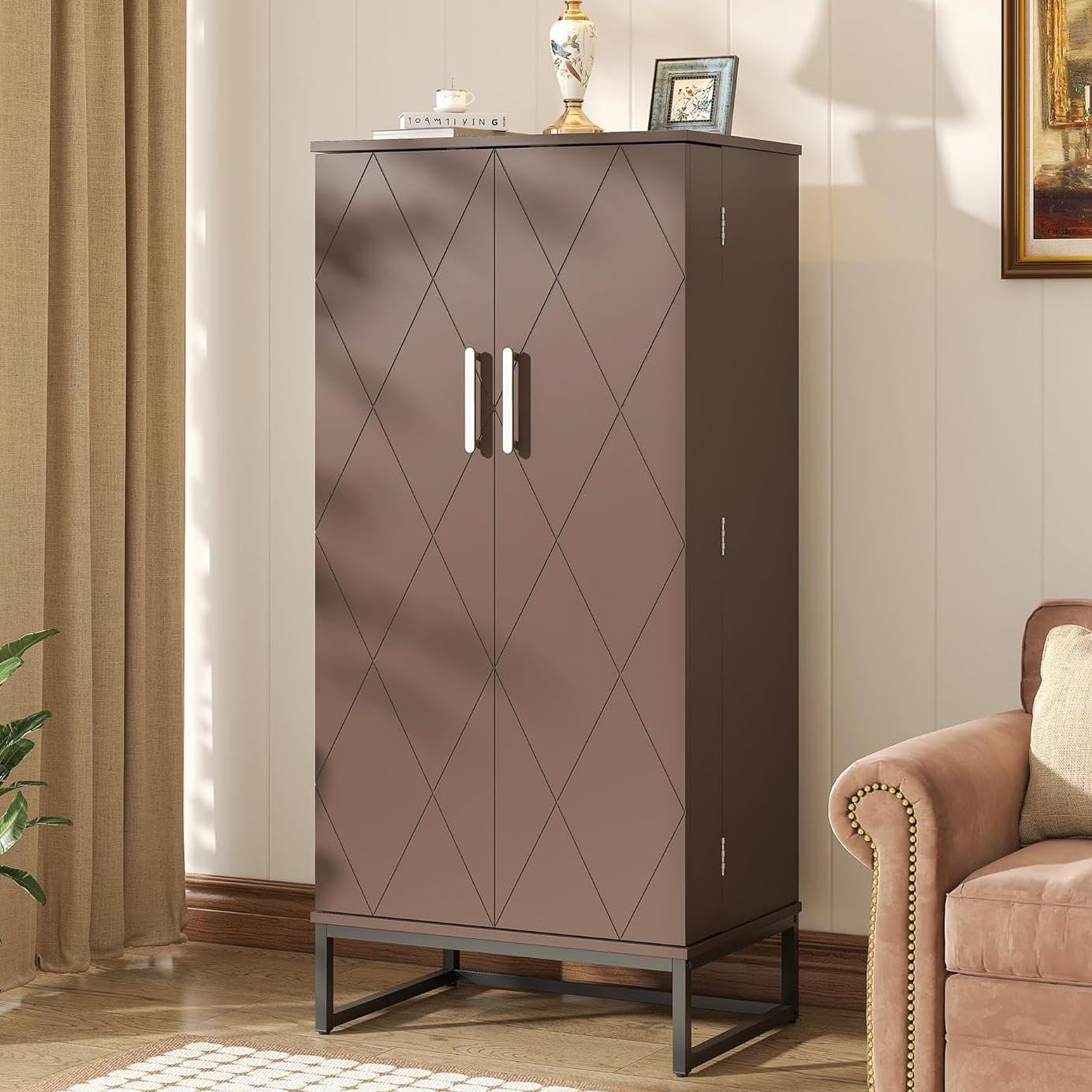 kepptory 47” Pantry Cabinet, Kitchen Pantry Storage Cabinet with Doors and Adjustable Shelves,Freestanding Buffet Cupboards Sideboard for Living Room and Dinning Room (White)