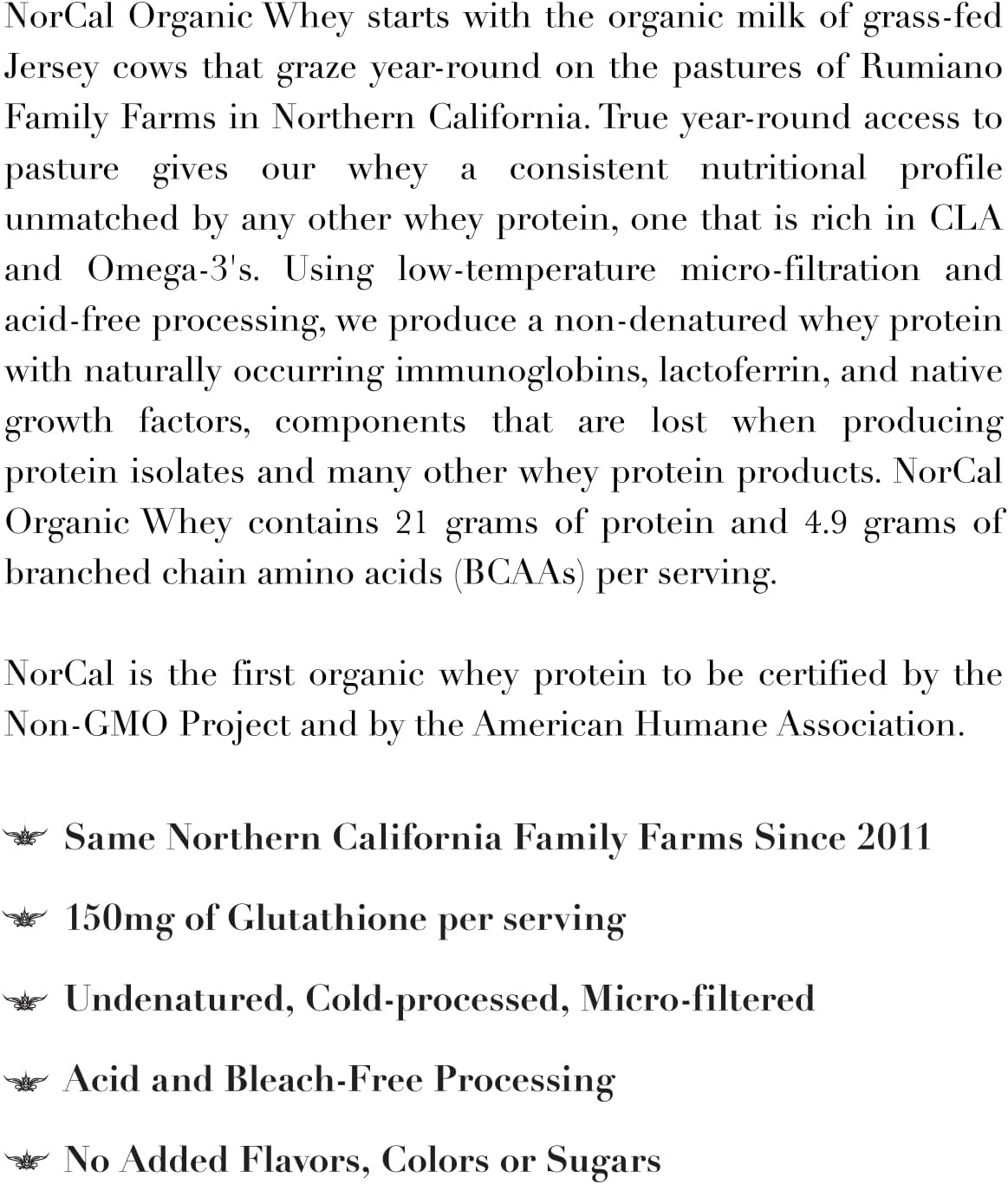 NorCal Organic Grass-Fed Whey Protein, USDA Certified, Unflavored, 2 lb
