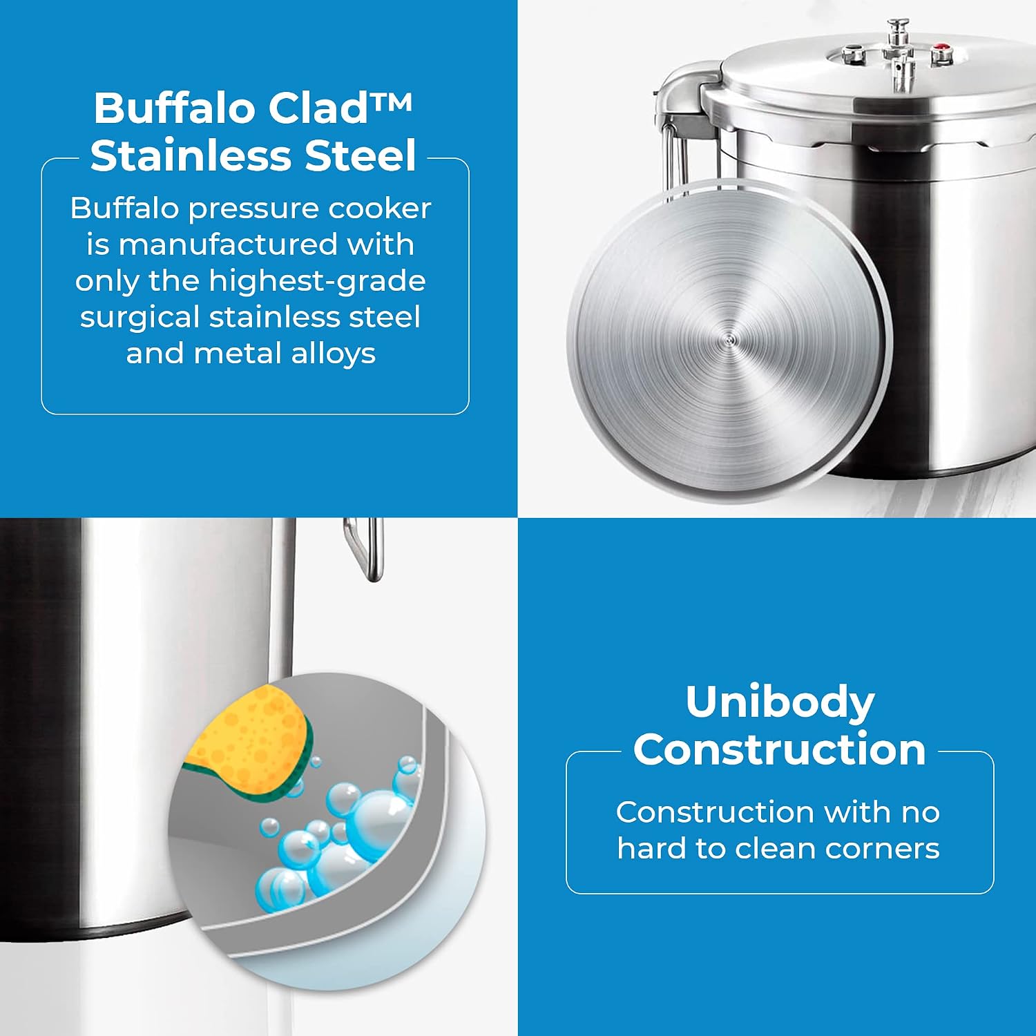 Buffalo 15 Qt Pressure Cooker Stainless Steel - Large Stove Top Canner | 15 Quart Pressure Canners for Canning - Easy to Clean Pressure Canning Pot with Lid - Can Cooker - QCP415