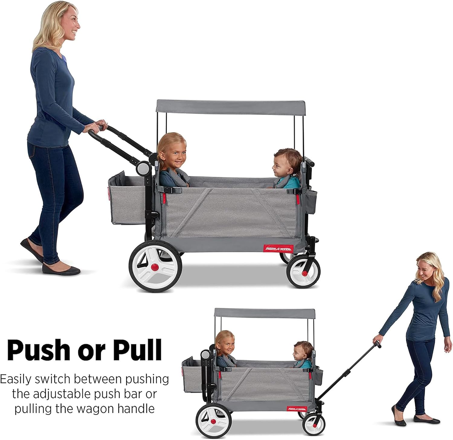Radio Flyer Odyssey Collapsible Stroll N Wagon with Storage Bag, Light Gray
