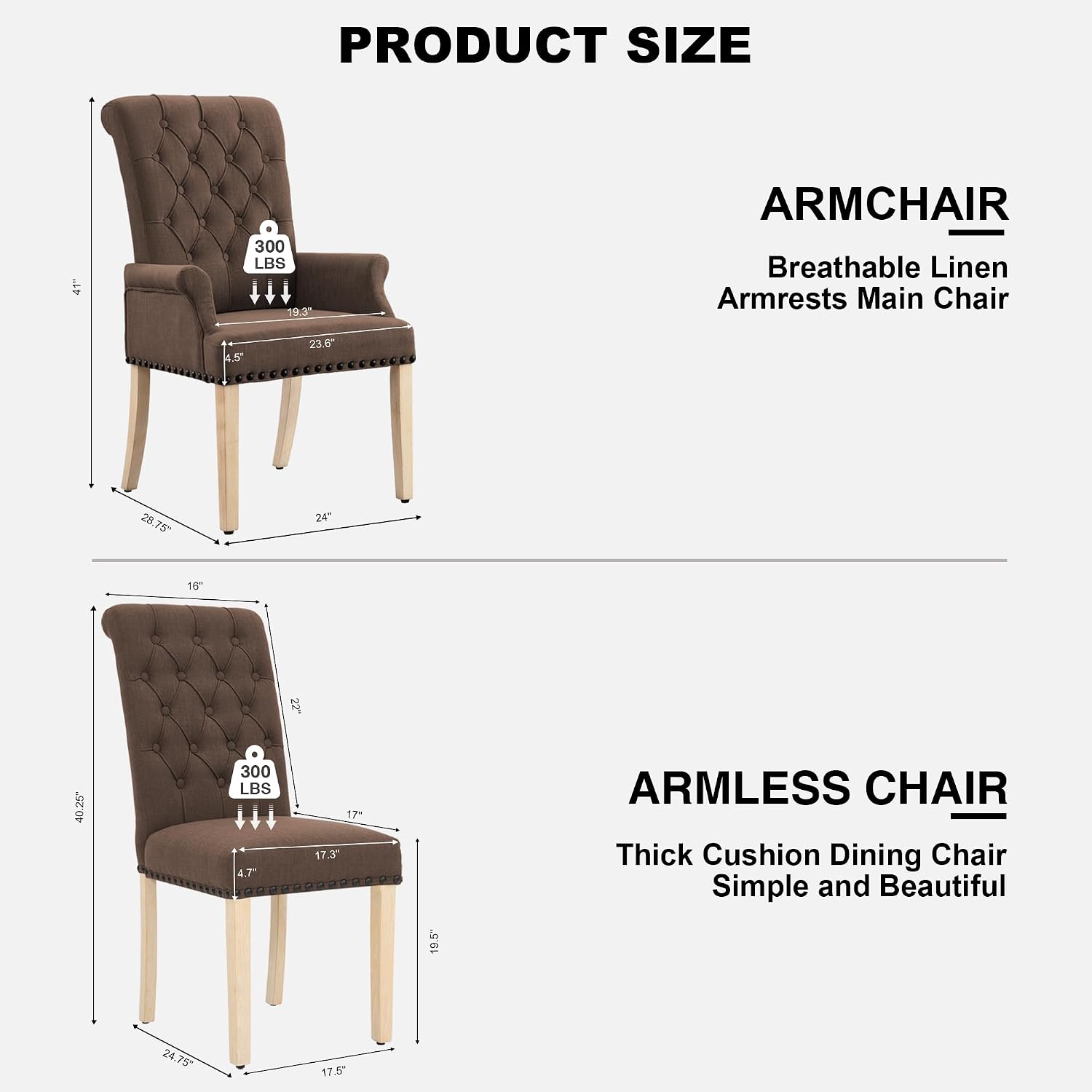 adochr Dining Chairs with Arms,Linen High Back Dining Room Chairs, Beige
