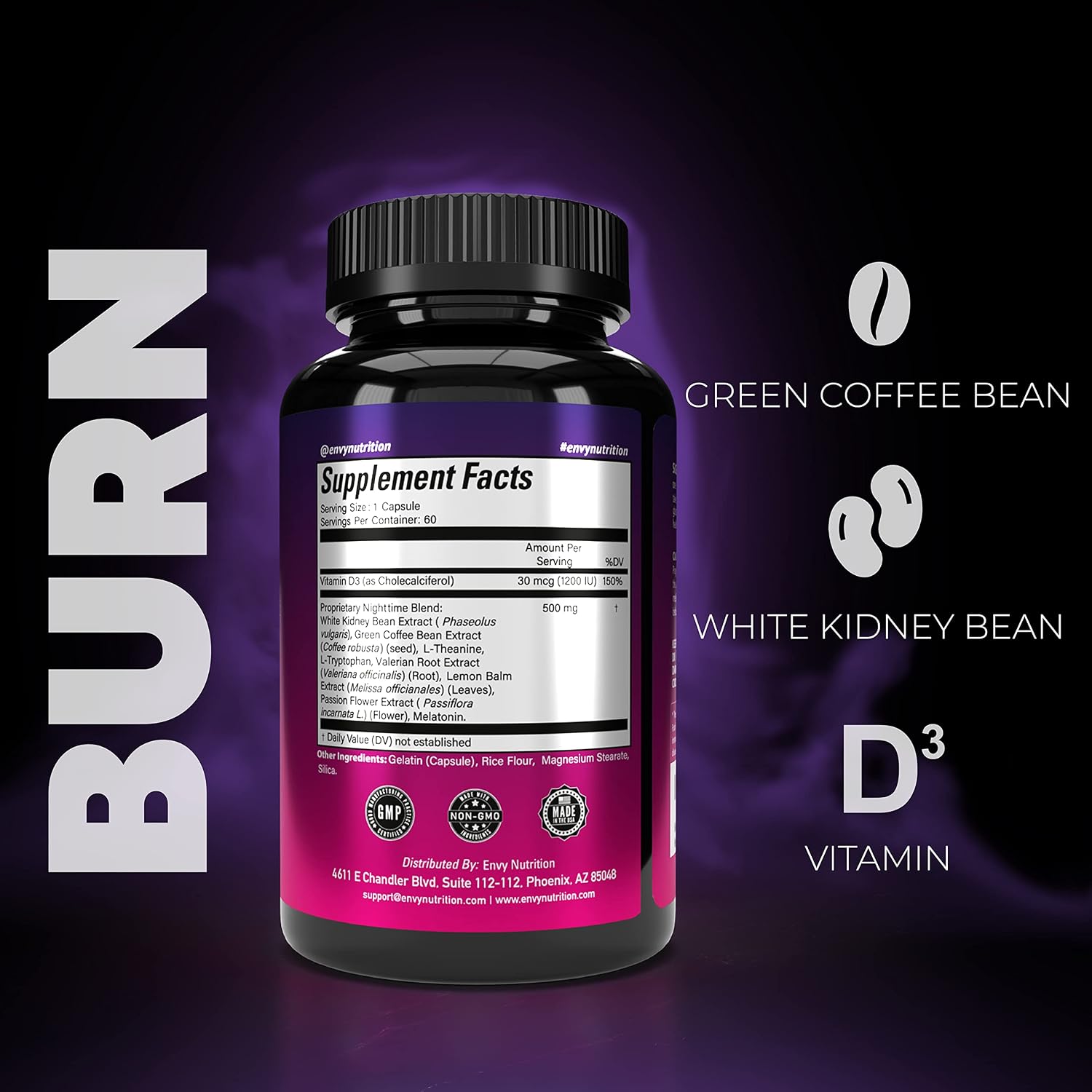 Night Time Fat Burner Supplements with Green Coffee Bean Extract - 60 Capsules