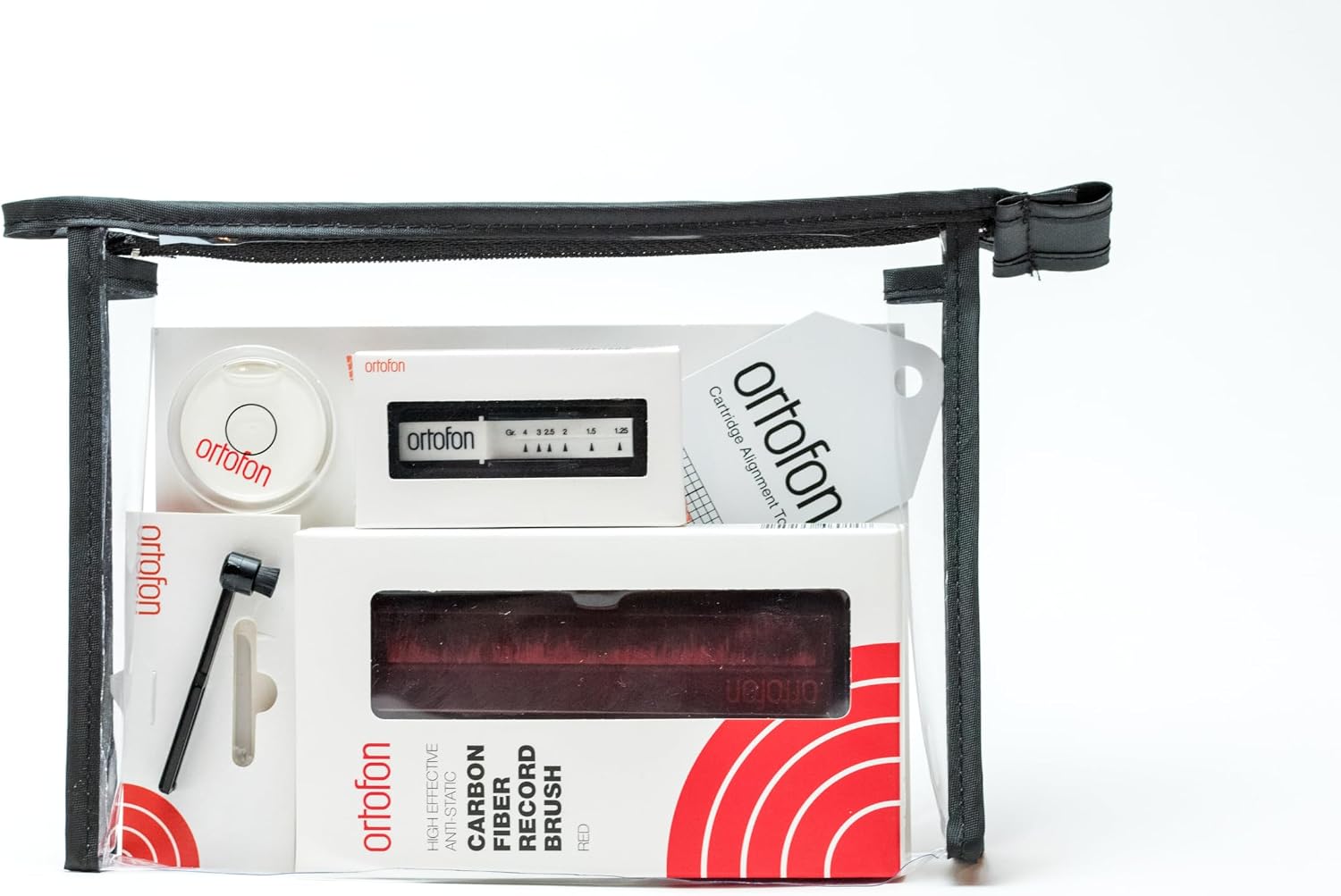 Ortofon HiFi Accessory Pack for Turntables, Carbon Fiber Brush, Alignment Tool, Stylus Brush, Level, Pressure Gauge