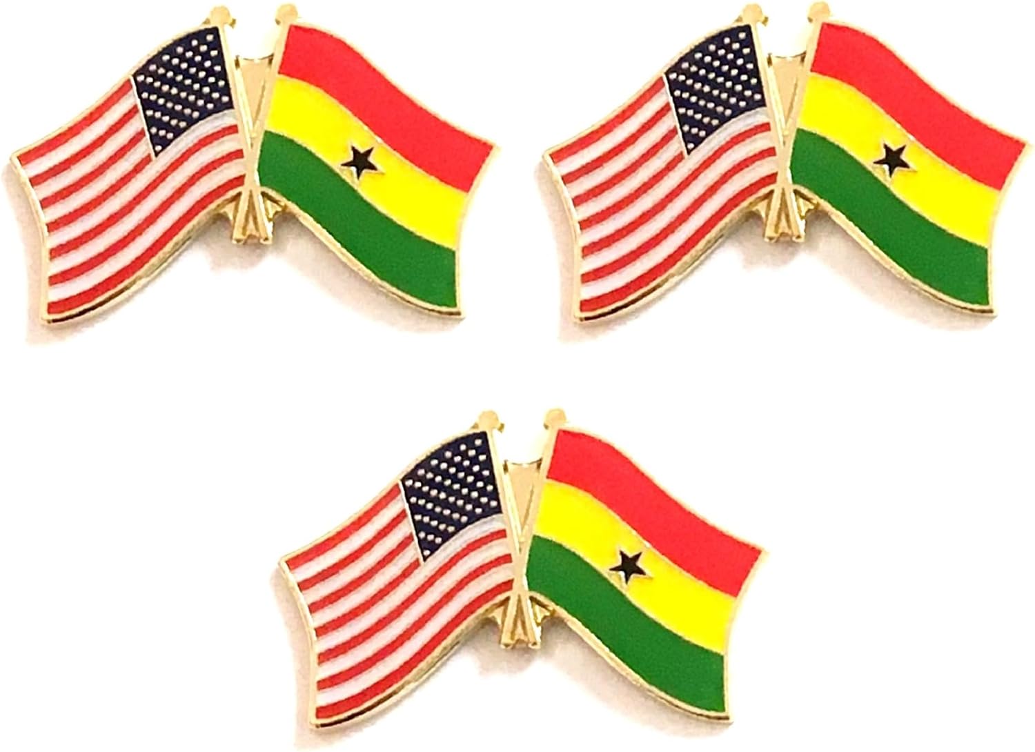 3 National Country Flag Crossed Enamel Flag Pins Pack of 3 Friendship Double Flags