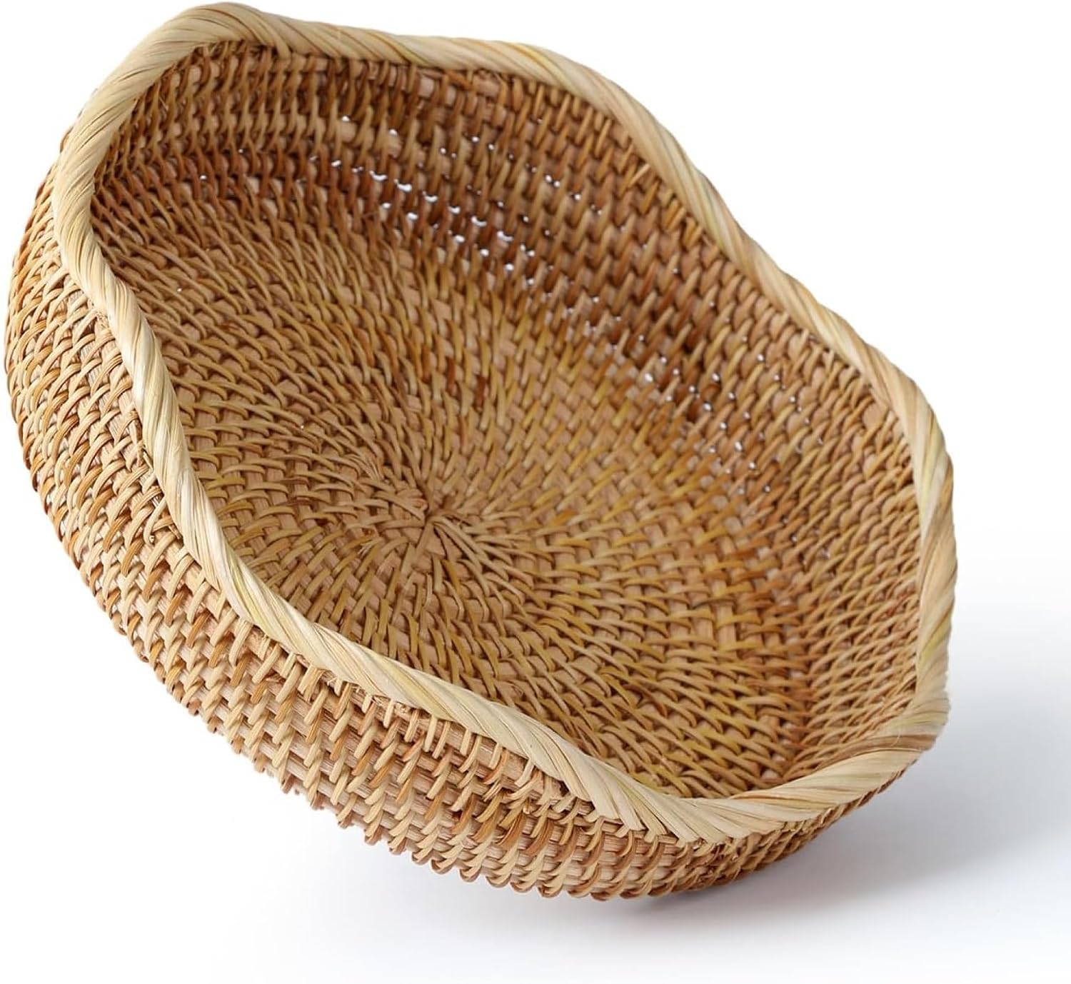 YANGQIHOME Rattan Bread Basket, Round Fruit Baskets, Wicker Storage Bowls, Natural Woven Serving Basket Bowls