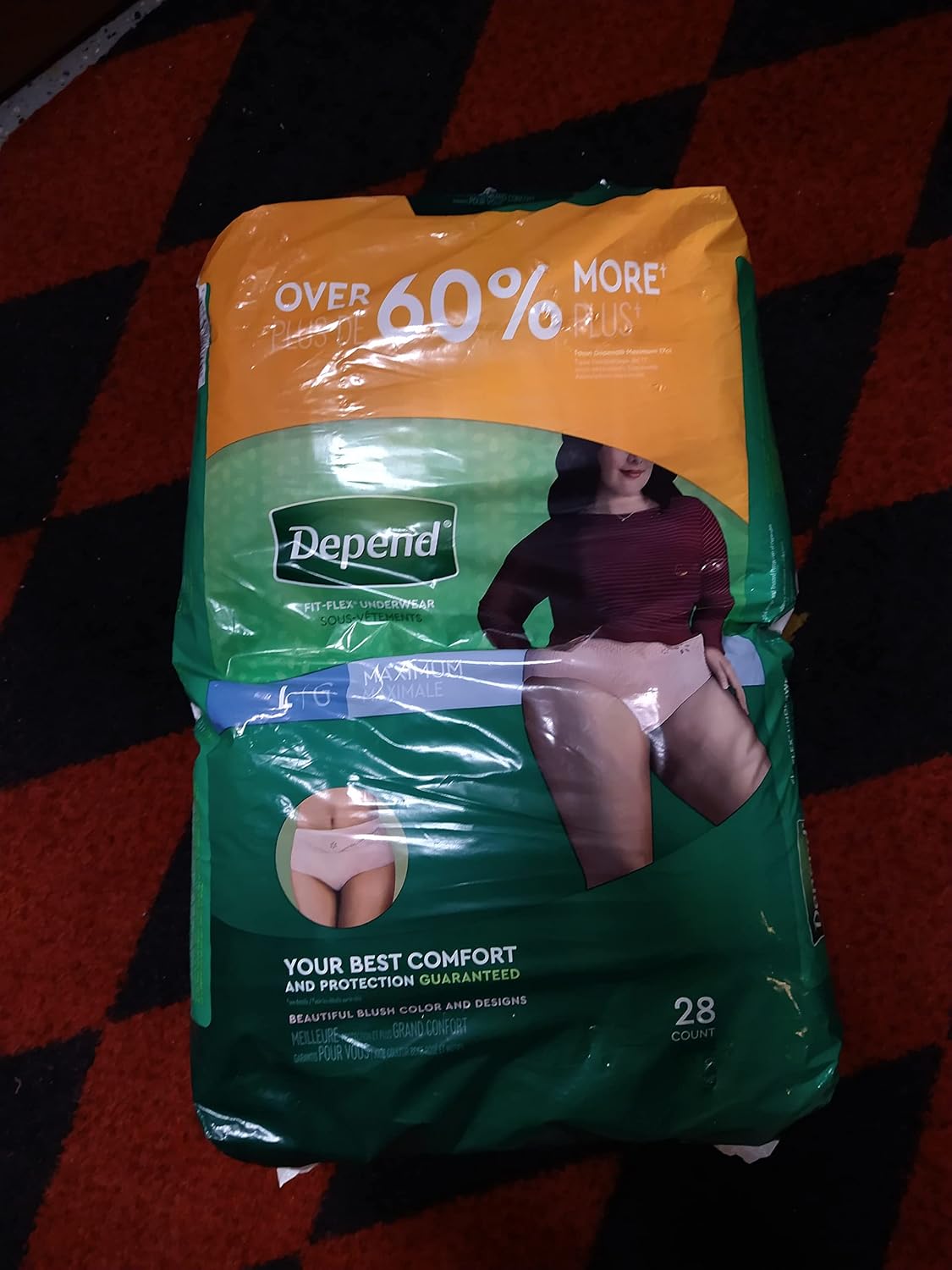 Depend FIT-FLEX Incontinence Underwear for Women, Disposable, Maximum Absorbency, Large, Blush, 52 Count (2 Packs of 26) (Packaging May Vary)