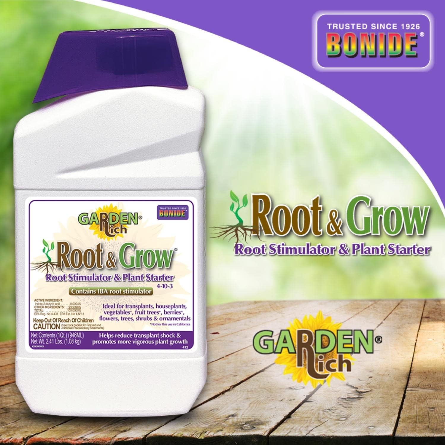 Bonide Garden Rich Root & Grow Root Stimulator & Plant Starter | 32 oz Concentrate, 4-10-3 Fertilizer For Transplanting