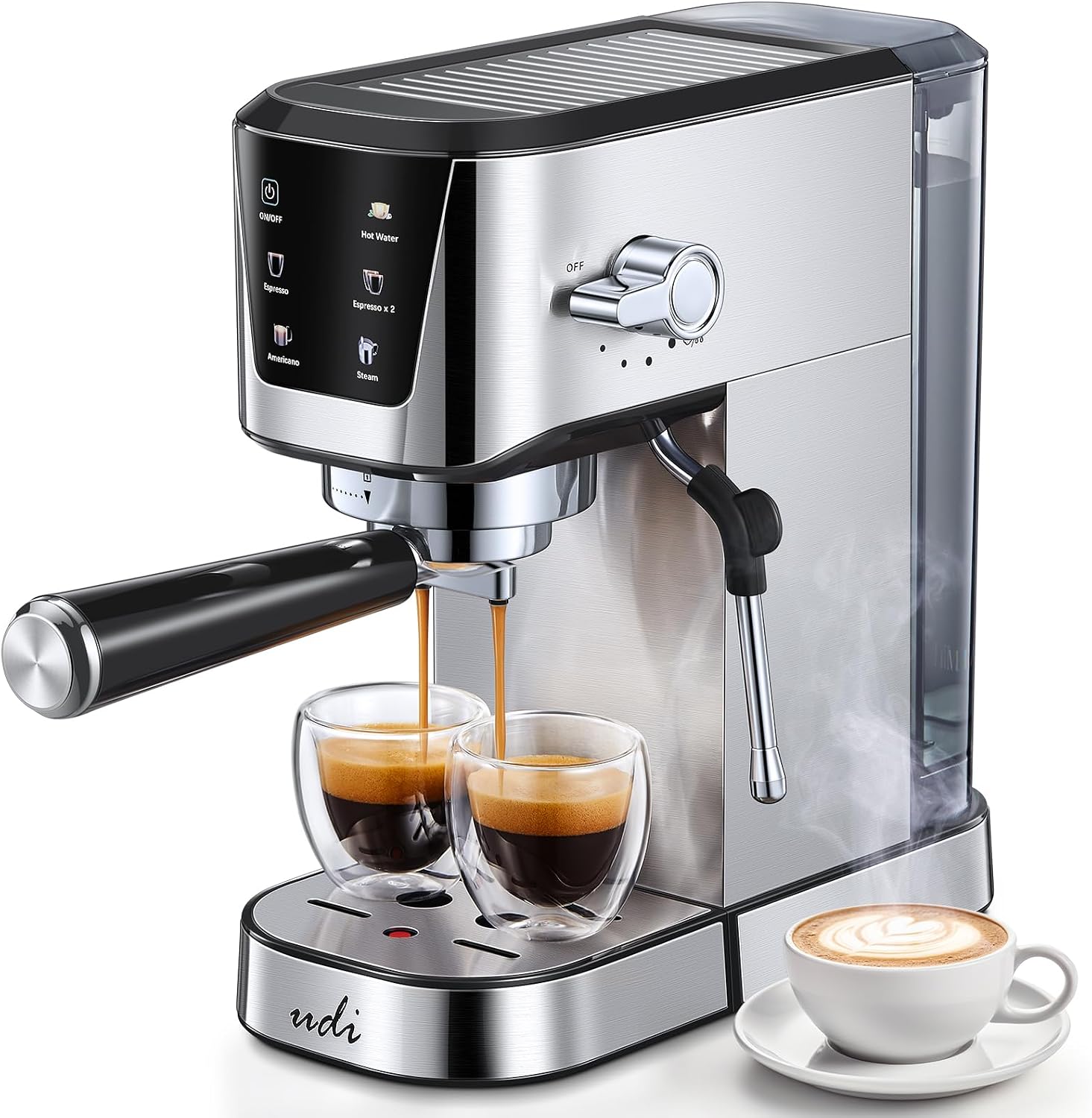 UDI Espresso Machines, 20 Bar Espresso Coffee machine | with LED Touch screen, for Lattes, Cappuccinos, Americano
