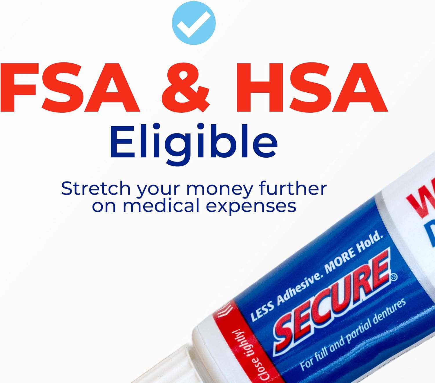 Secure Denture Adhesive Cream, Zinc Free Denture Glue, 1.4 oz | Waterproof Seal - Food Grade Ingredients - Less Adhesive, More Hold - Tube Lasts Up to 8 Weeks