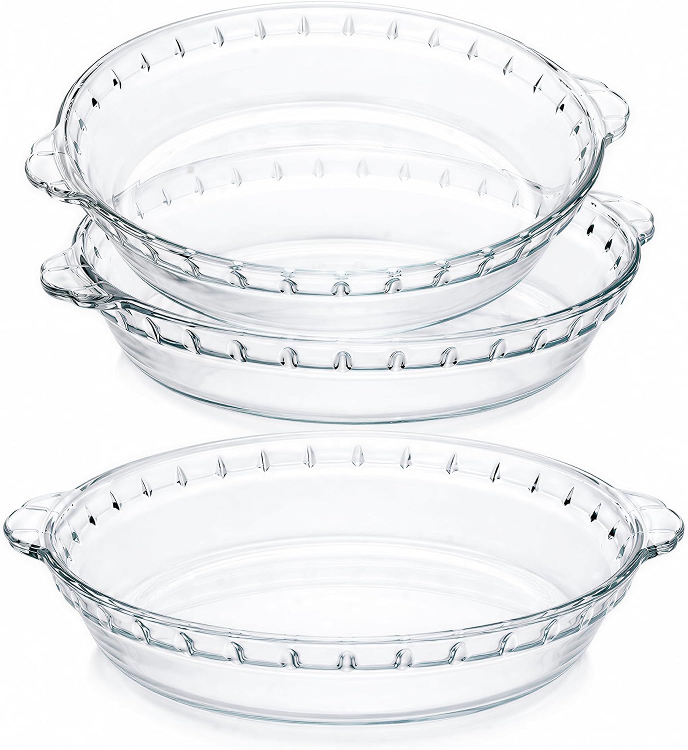 Kingrol 3 Pack Glass Pie Plates with Handles, 9 Inch Pie Baking Dishes