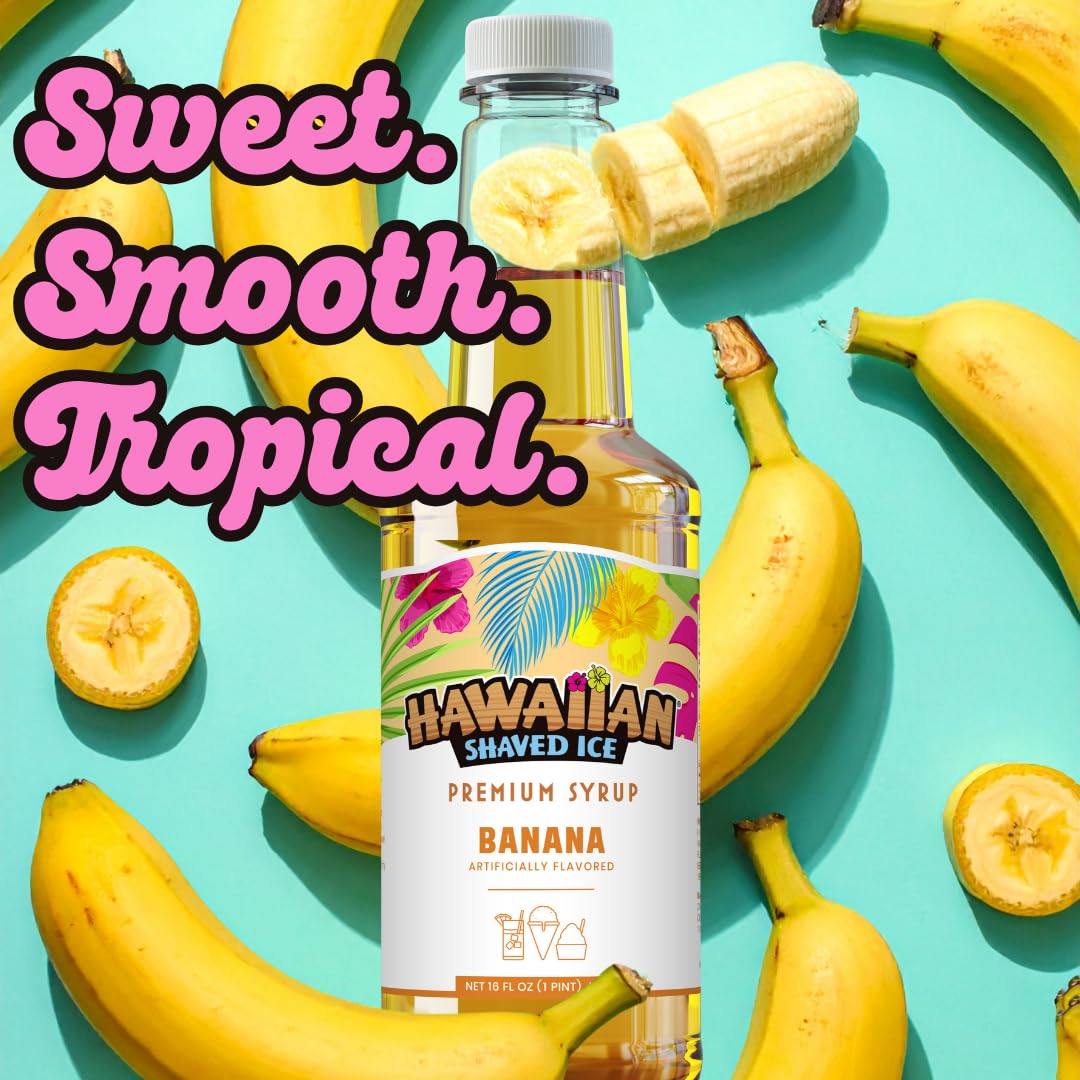 Hawaiian Shaved Ice Blue Raspberry Syrup - Made Nut Soy Dairy Free in the USA - Flavor Fluffy Shaved & Crunchy Snow Cone - Shelf Stable After Opening - Makes 8 Servings - 16 ounces