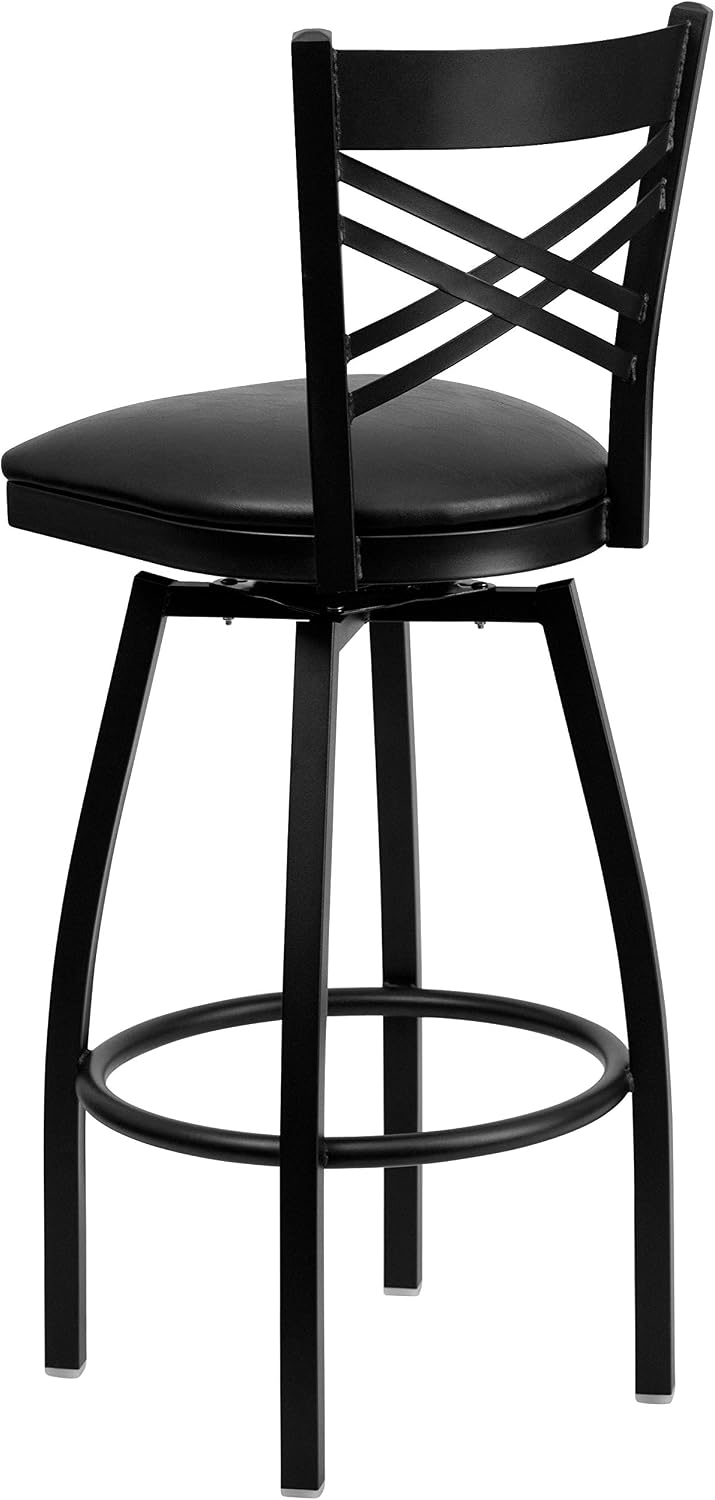 Flash Furniture Hercules Series "X" Back Metal Restaurant Barstool, Modern Upholstered Armless Bar Height Chair for Restaurants and Kitchens, Black | X Back Style, Vinyl Upholstery, Durable Construction, Commercial Use