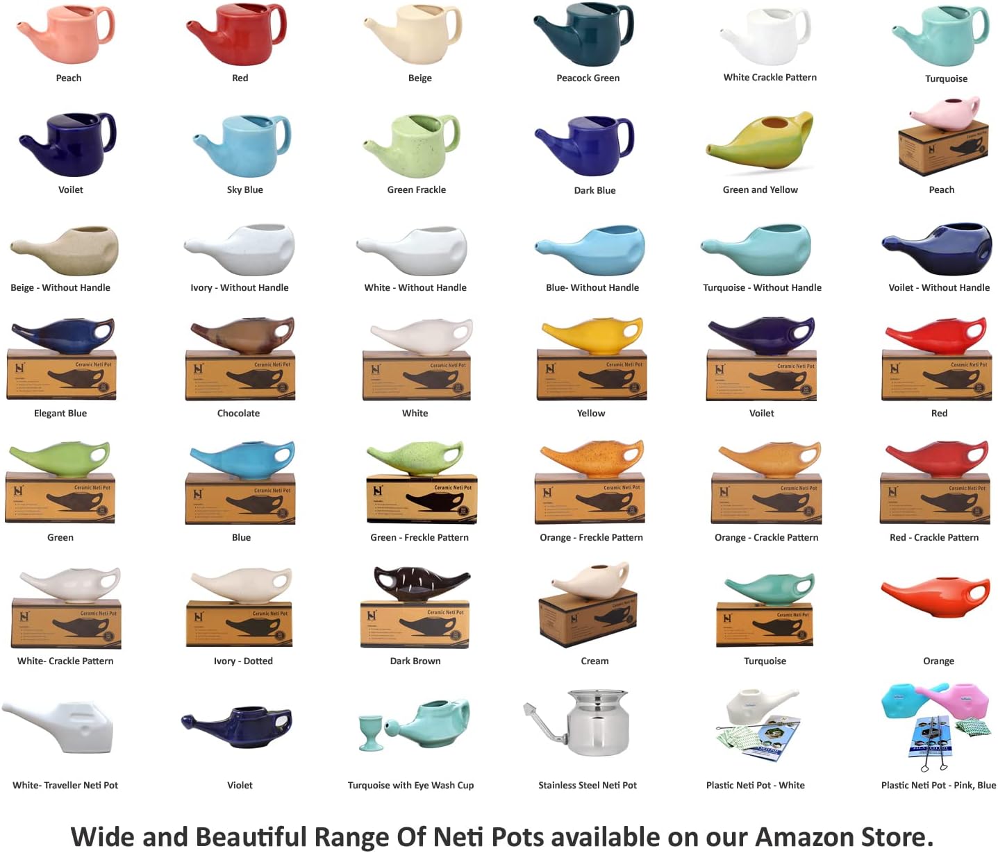 HealthGoodsIn Ceramic Neti Pot, Dishwasher Safe, Premium Handcrafted with 2 Silicone Nozzle and Salt for Sinus - 225 Ml. Capacity (Brown)