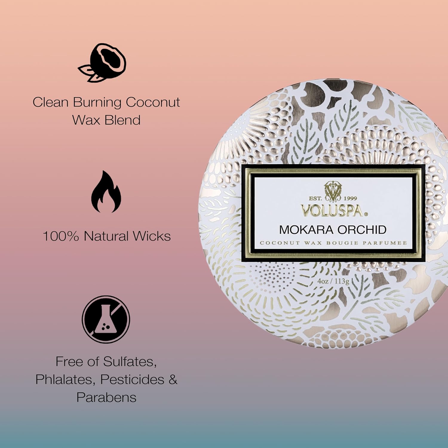 Voluspa Baltic Amber Candle | Mini Tin | 4 Oz. | 25 Hour Burn Time | Coconut Wax for a Cleaner Burn
