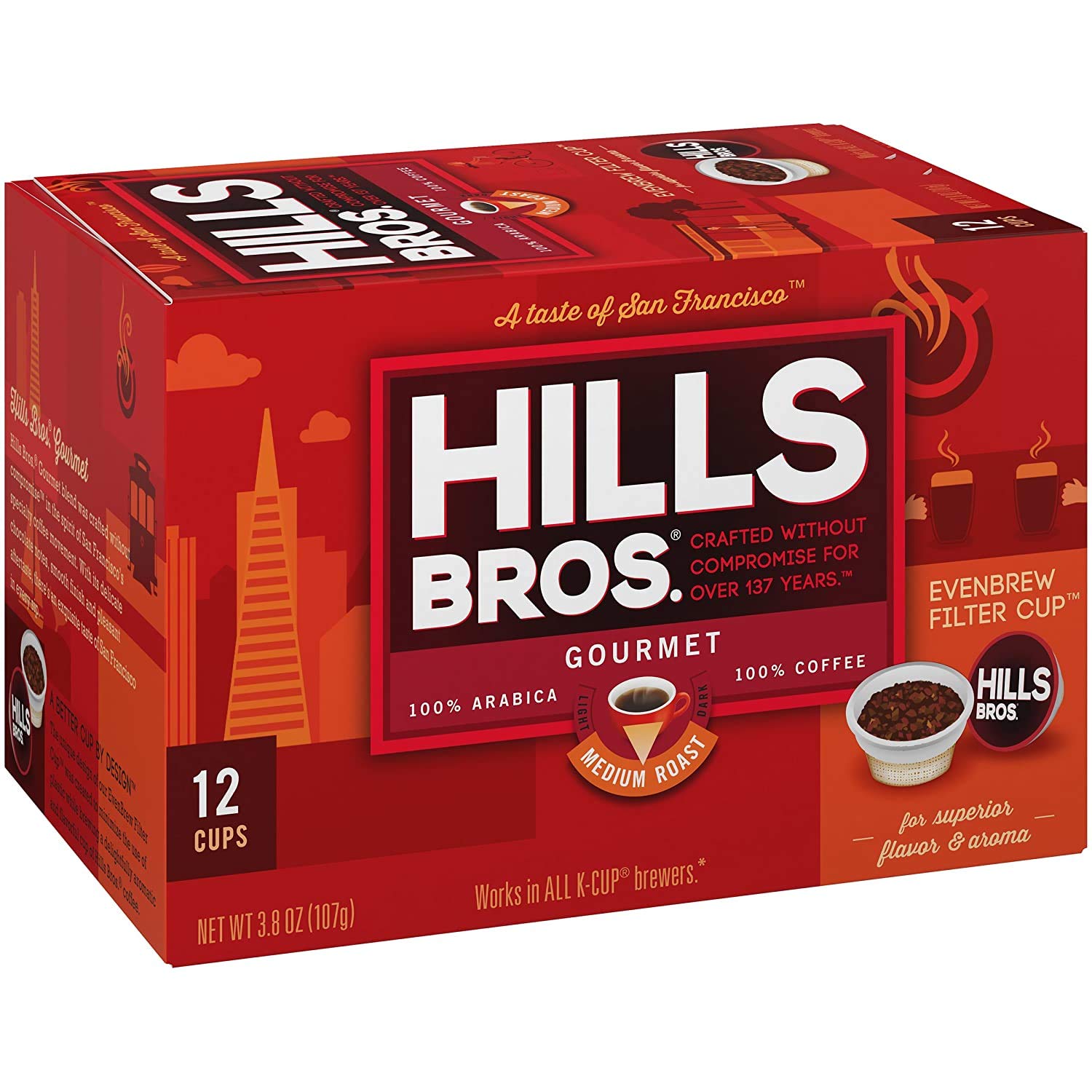 Hills Bros Single Serve Coffee Pods, 100% Colombian Ground Coffee, Medium Roast, 12 Count – Keurig Compatible, Roasted 100% Arabica Beans, Smooth Balanced Flavor