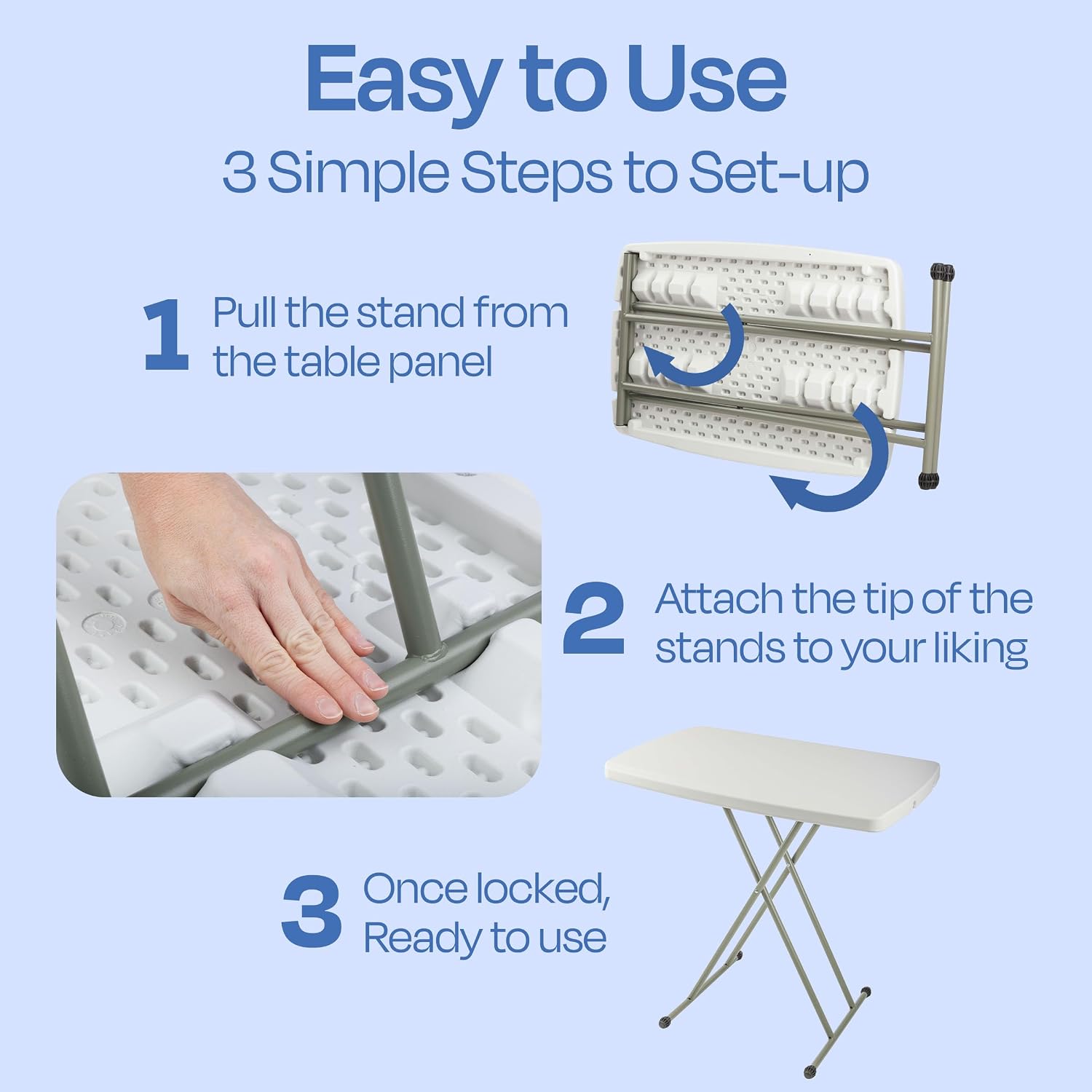 Lavish Home Small Adjustable Folding TV Tray Table, White, 19”H-24”H-28”H | Indoor and Outdoor Portable Lightweight Table, Plastic Snack Table, Small Desk for Laptop, Cards, Camping, Crafting, Party