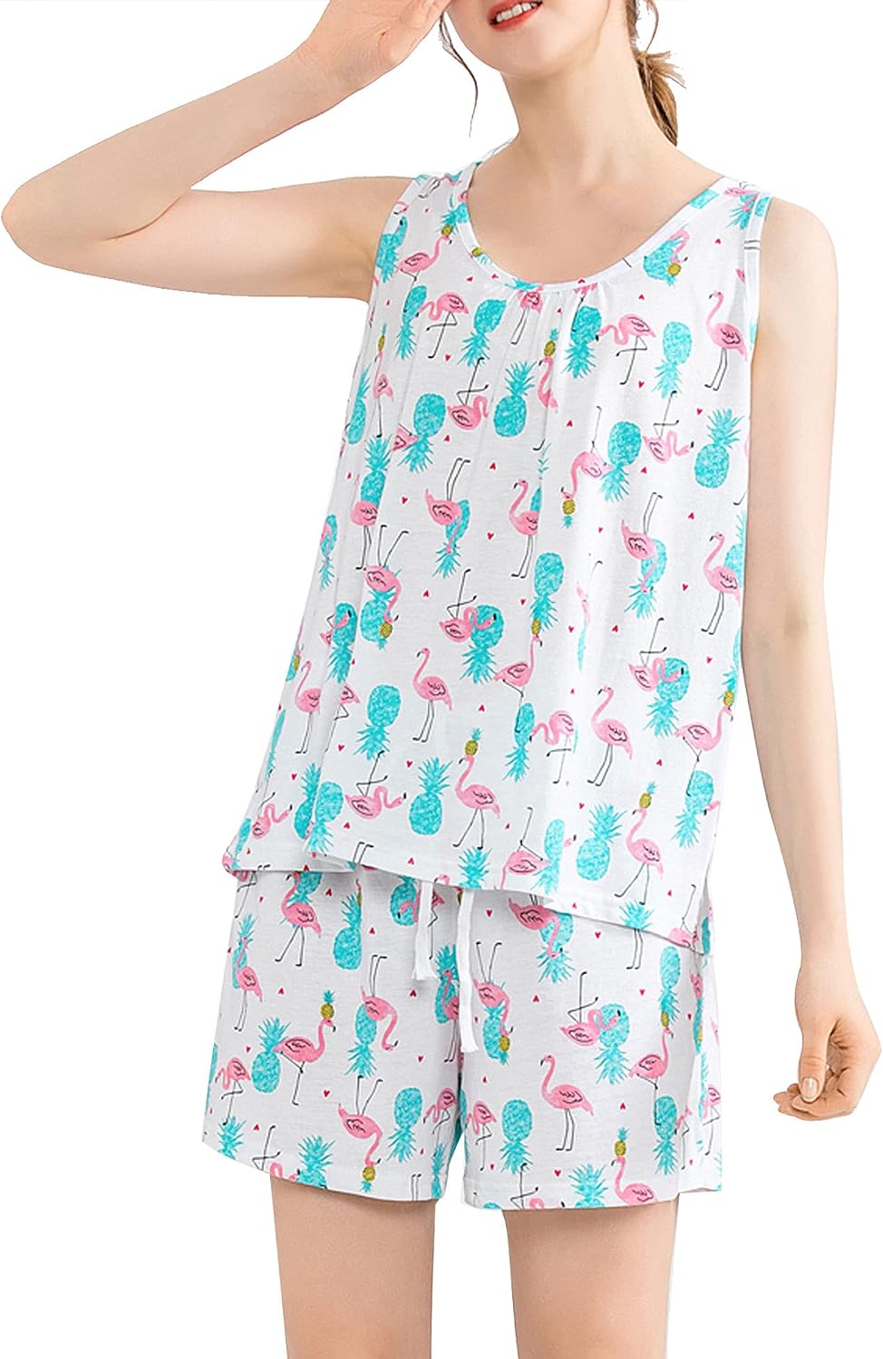ENJOYNIGHT Womens Pajama Set Cotton Summer Sleep Tank and Shorts Pjs