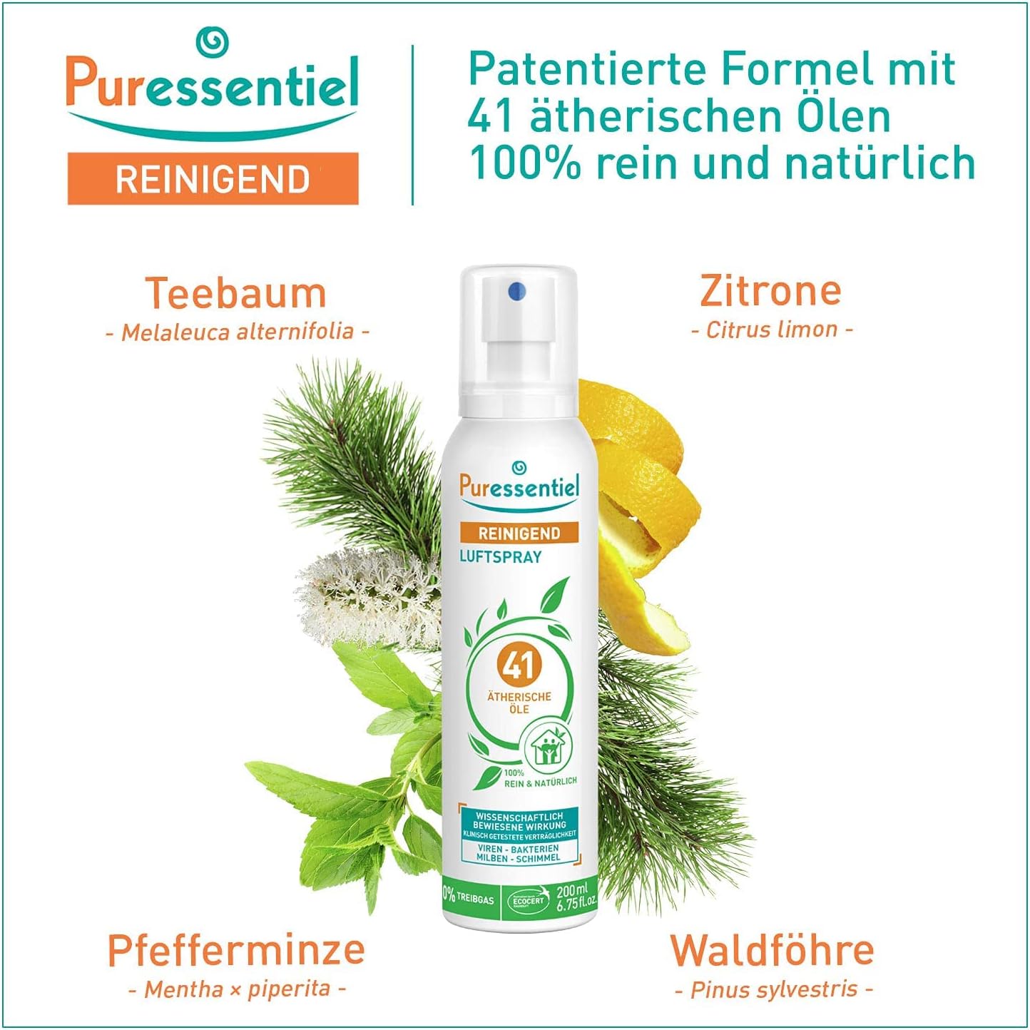 "Puressentiel Purifying Air Freshener Spray - Room Spray with 41 Essential Oils - Eliminate Odors without Synthetic Chemicals - Multi-Use - 6.75 oz"