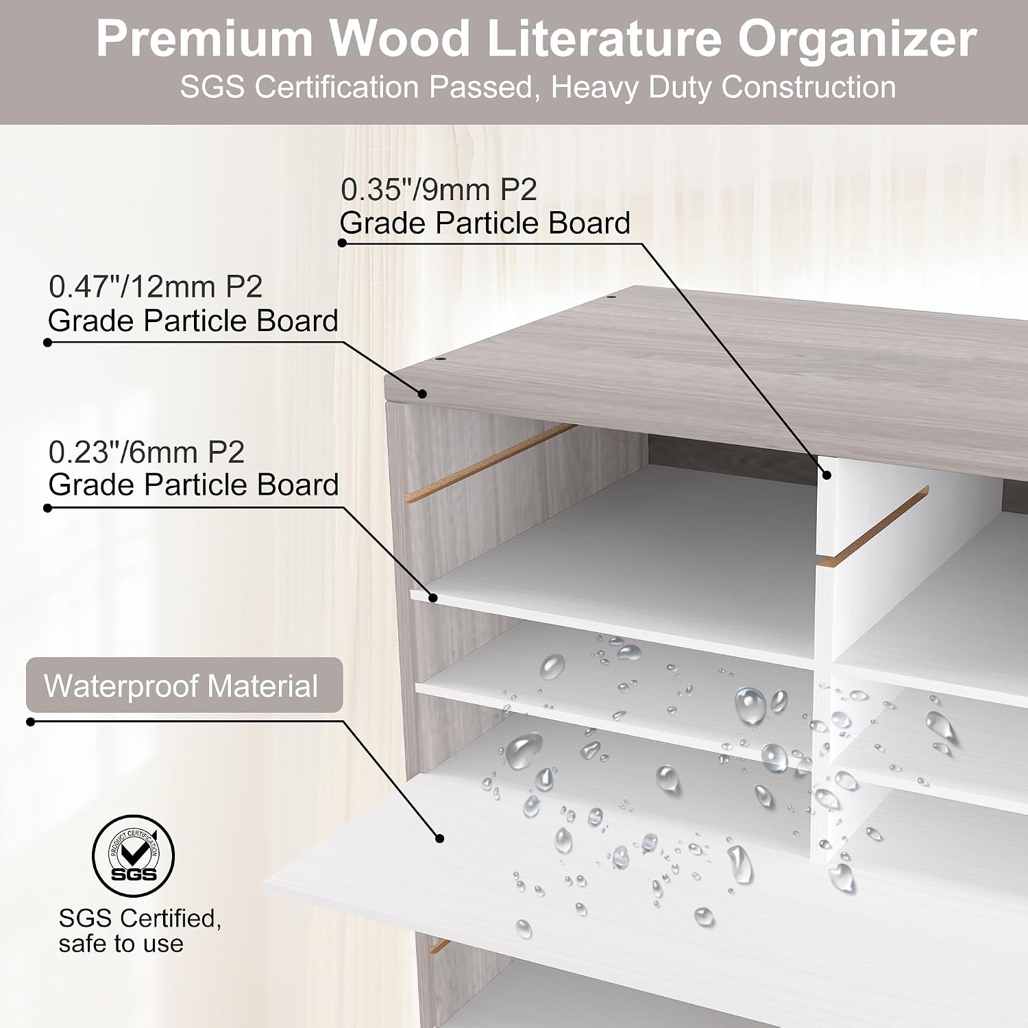 EasyPAG 12 Compartments Wooden Literature Organizer with Adjustable Shelves, 6000 Sheets Capacity Paper Organizer