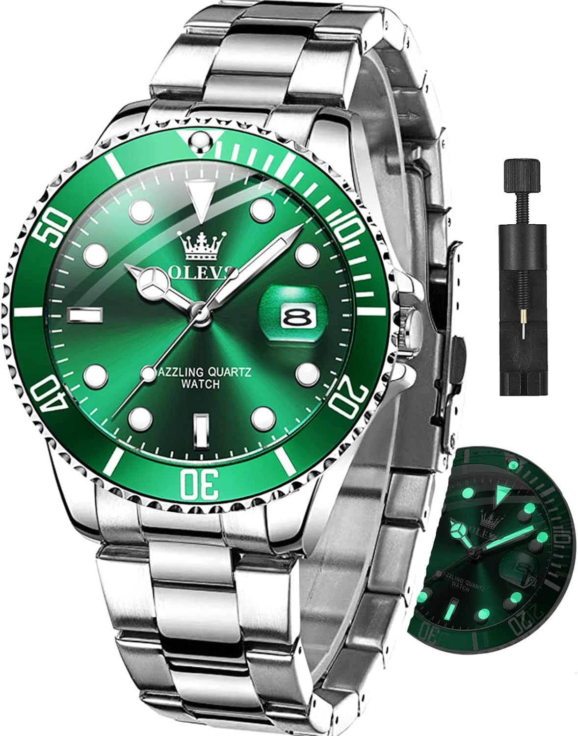 OLEVS Watch Men Luxury Dress Stainless Steel Date Analog Watch Waterproof