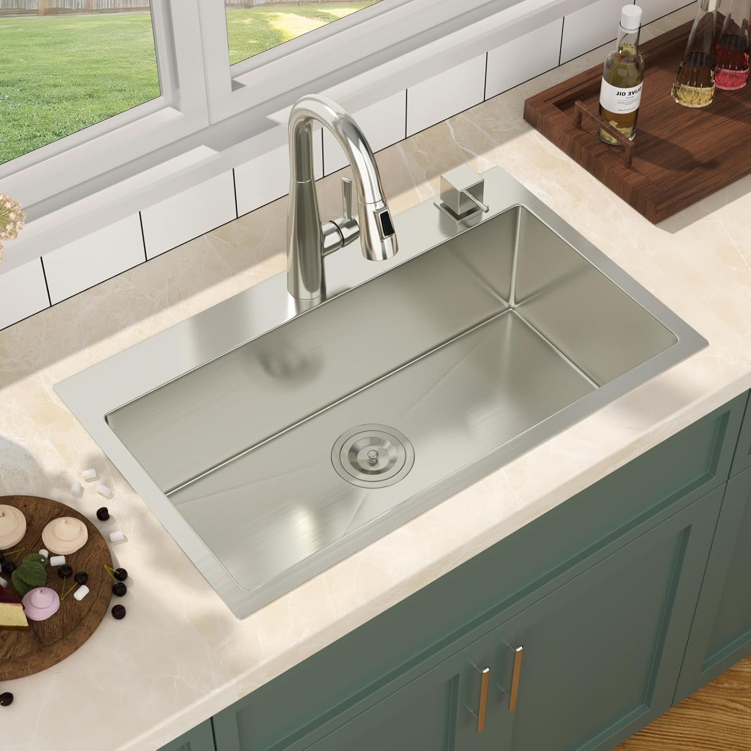 Mocoloo 13 Inch Drop in Bar Sink - 13" x 15" Small Kitchen Sink T304 Stainless Steel Handmade Single Bowl Round Corner Topmount Wet Bar Sink for