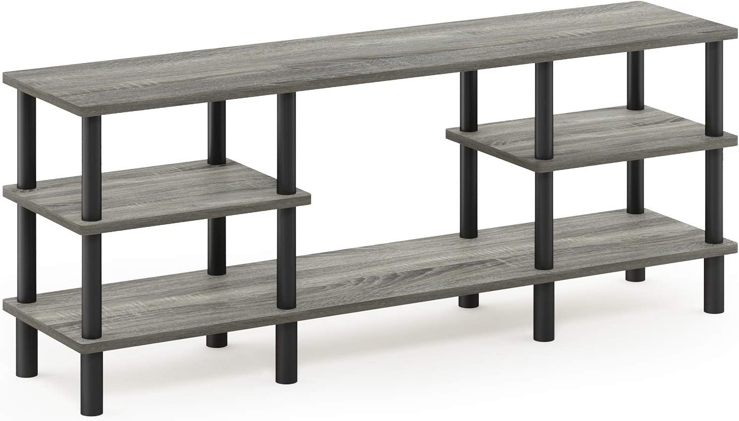 Furinno Nelly TV Stand, 3-Tier Entertainment Center with Open Shelves Storage, TV Console for TV up to 55 Inch, Soft Edges, for Living Room, Bedroom, Black