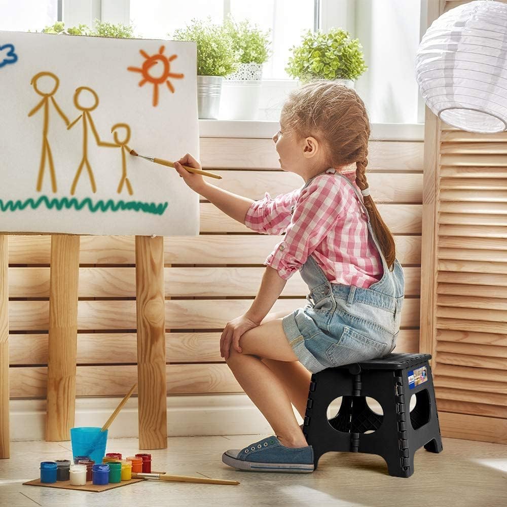 ACKO 13 Inch Folding Step Stool, Holds 300 lb for Adults and Kids, Black | Collapsible Heavy Duty Foldable Stools, Portable Non-Slip Foot Stepping stool, Kitchen Bathroom Bedroom Outdoor with Handle