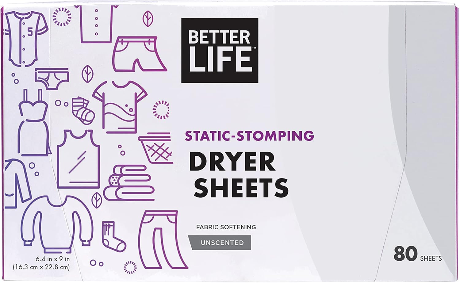Better Life Natural Dryer Sheets, Unscented, 80 Count