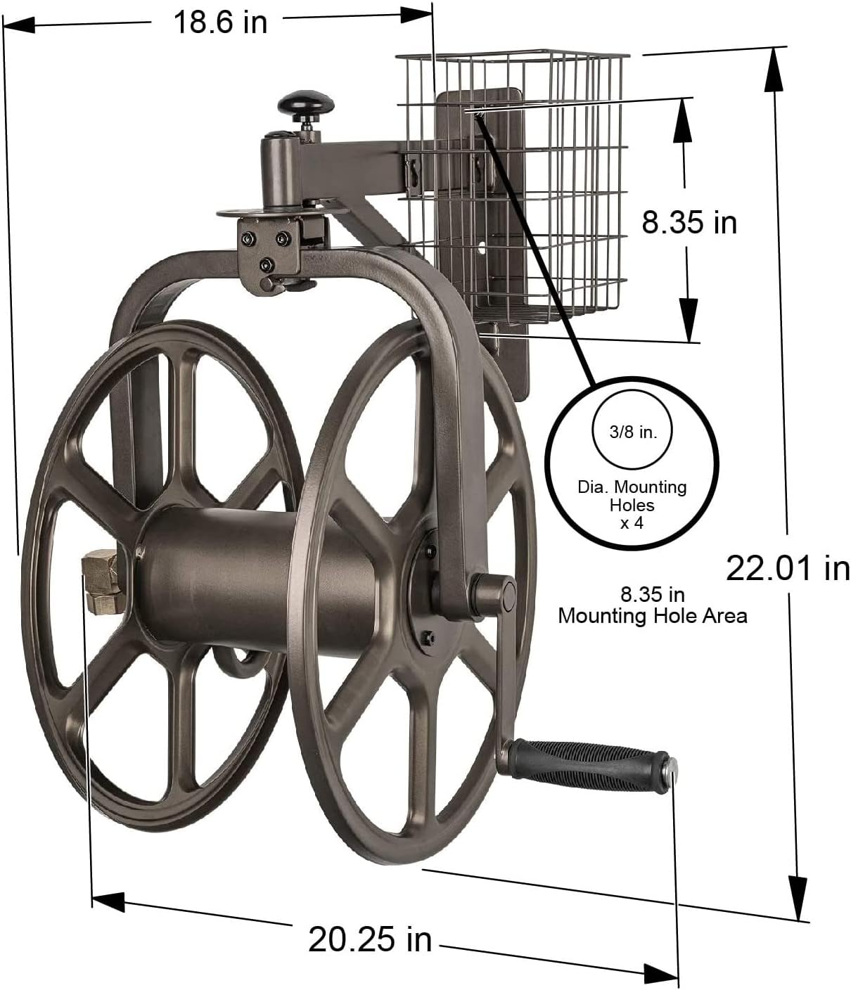 Liberty Garden 710 Navigator Rotating Garden Hose Reel, Holds 125-Feet of 5/8-Inch Hose - Bronze
