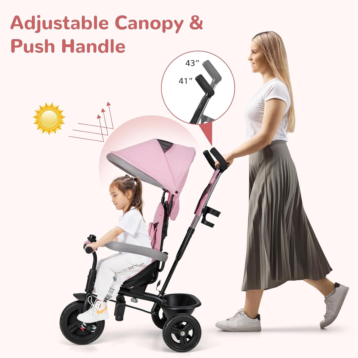 INFANS Kids Tricycle, 6 in 1 Stroll Trike with Adjustable Push Handle, Removable Canopy, Retractable Foot Plate, Lockable Pedal, Detachable Guardrail, Suitable for 10 Months to 5 Years (Blue)
