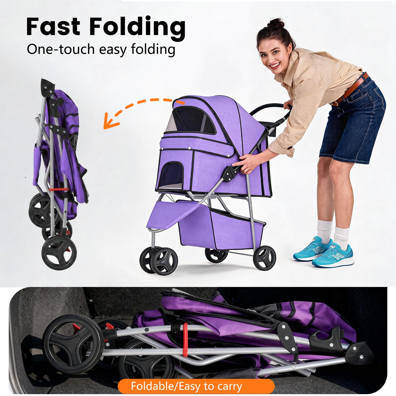 BestPet | 3-Wheel Pet Stroller | Dog and Cat Stroller | Breathable Mesh | Lightweight Travel Carrier | Waterproof & Foldable Design | Storage Basket | Black | for Daily Walks & Outdoor Use | Breathable Mesh | Lightweight, Waterproof Travel Carrier with C…