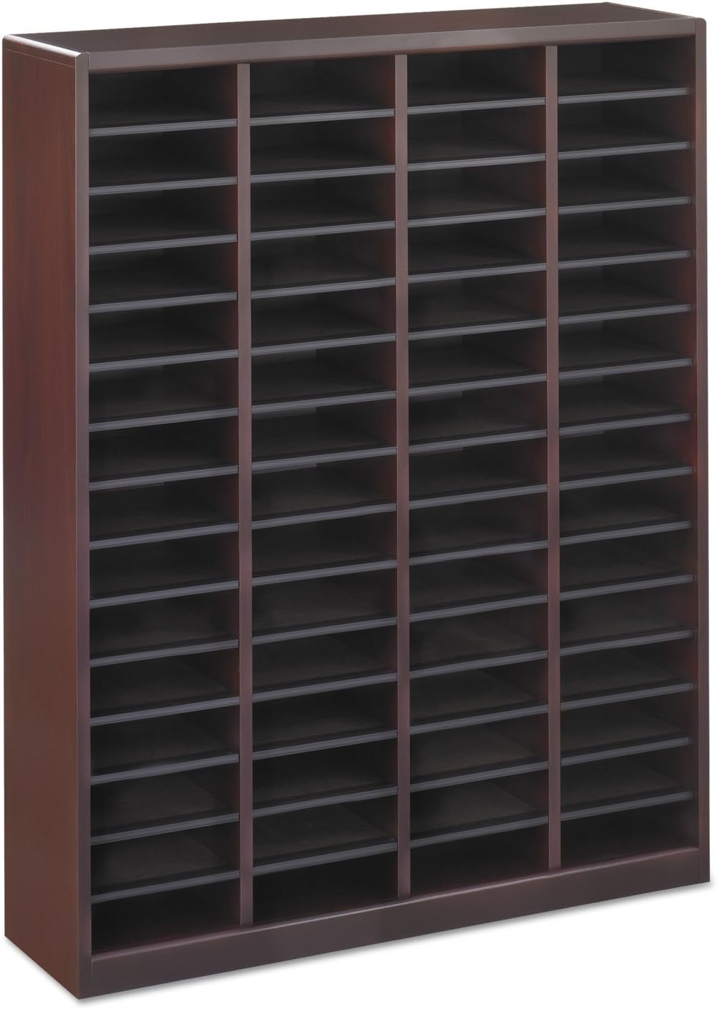 Safco Products E-Z Stor Wood Literature Organizer, 60 Compartment, 9331MH, Mahogany, Durable Construction, Removable Shelves, Plastic Label Holders