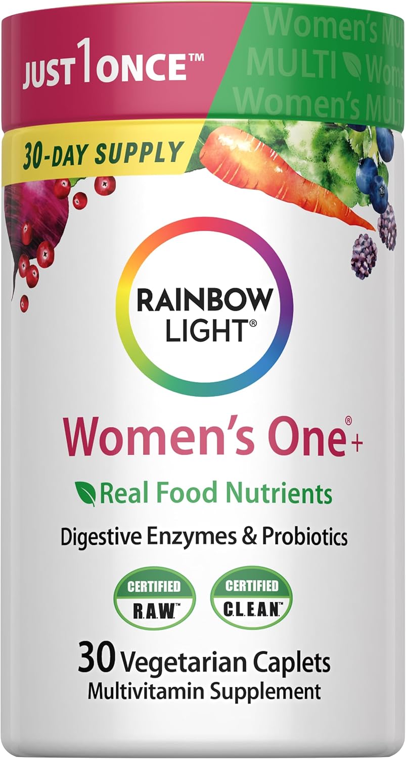 Rainbow Light Womens Multivitamin One + | 60 Caplets | Supports Energy & Antioxidant Health | Real Food Nutrients, Digestive Enzymes & Probiotics