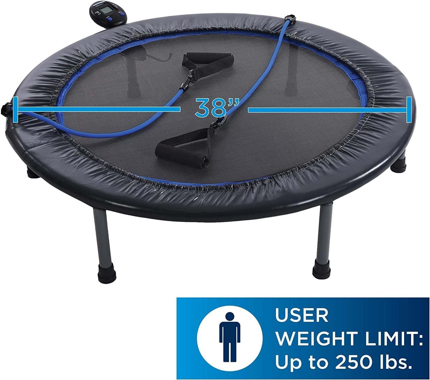 Stamina 36" Foldable Mini Trampoline Rebounder for Adults with Smart Workout App, Black - Portable Fitness Equipment for Home Gym, Cardio and Jumping Training Exercise